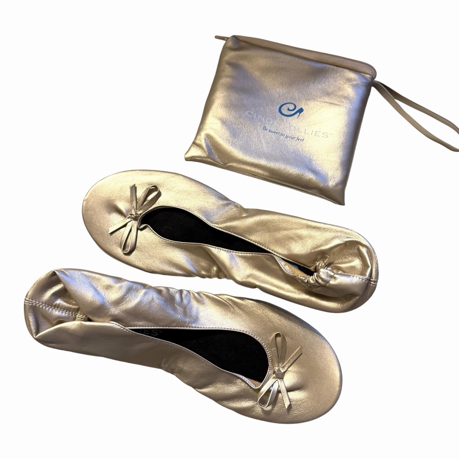 Cinderollies Foldable Ballet Slippers GOLD Sz 7.5-8.5 Bridal Comfort Flats Shoes