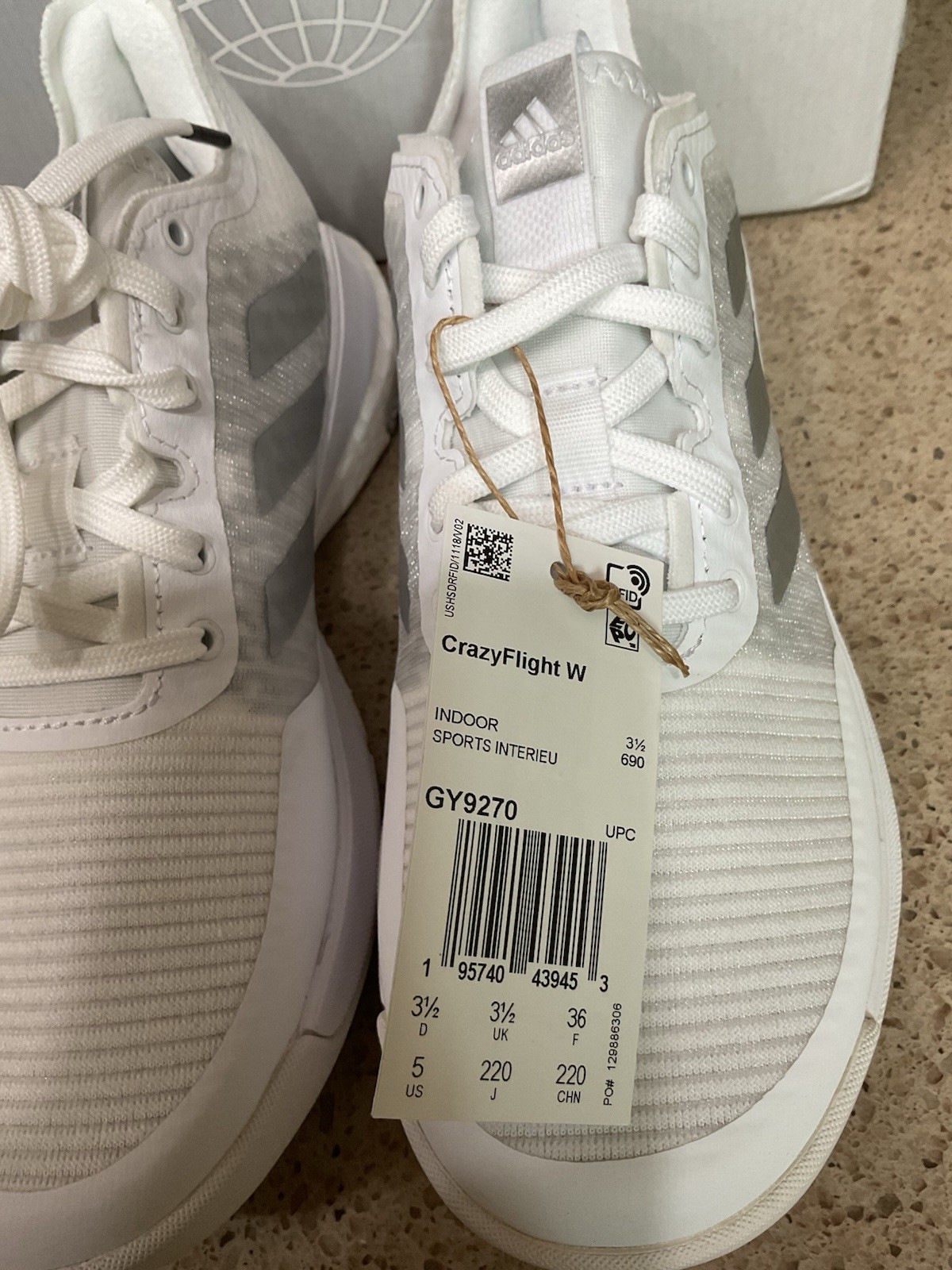 Womens Adidas Crazy Flight Sneakers Size 5 White Gray Volleyball New