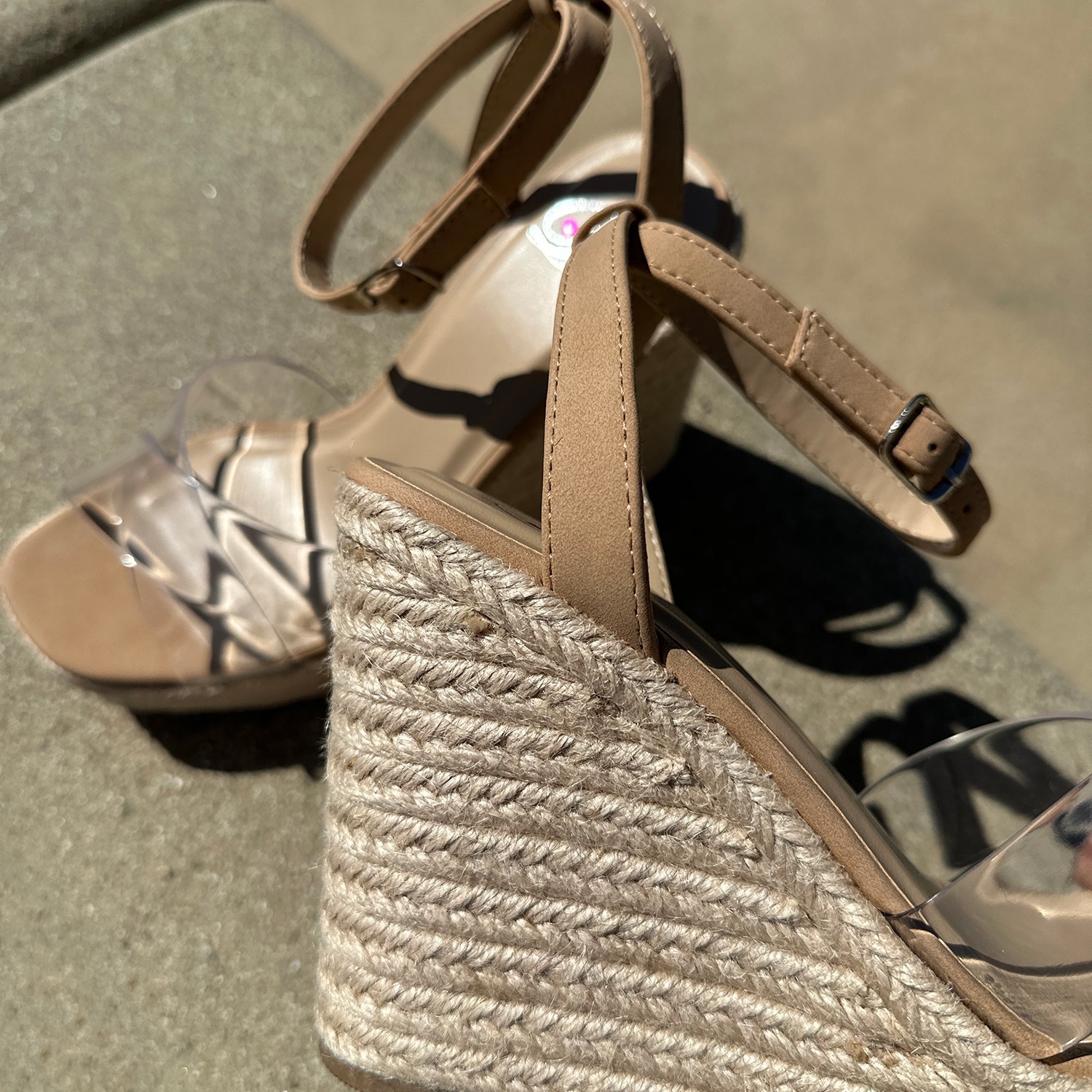 New Transparent Natural Raffia Espadrille Sandal Ankle Strap Platform Wedge Heel