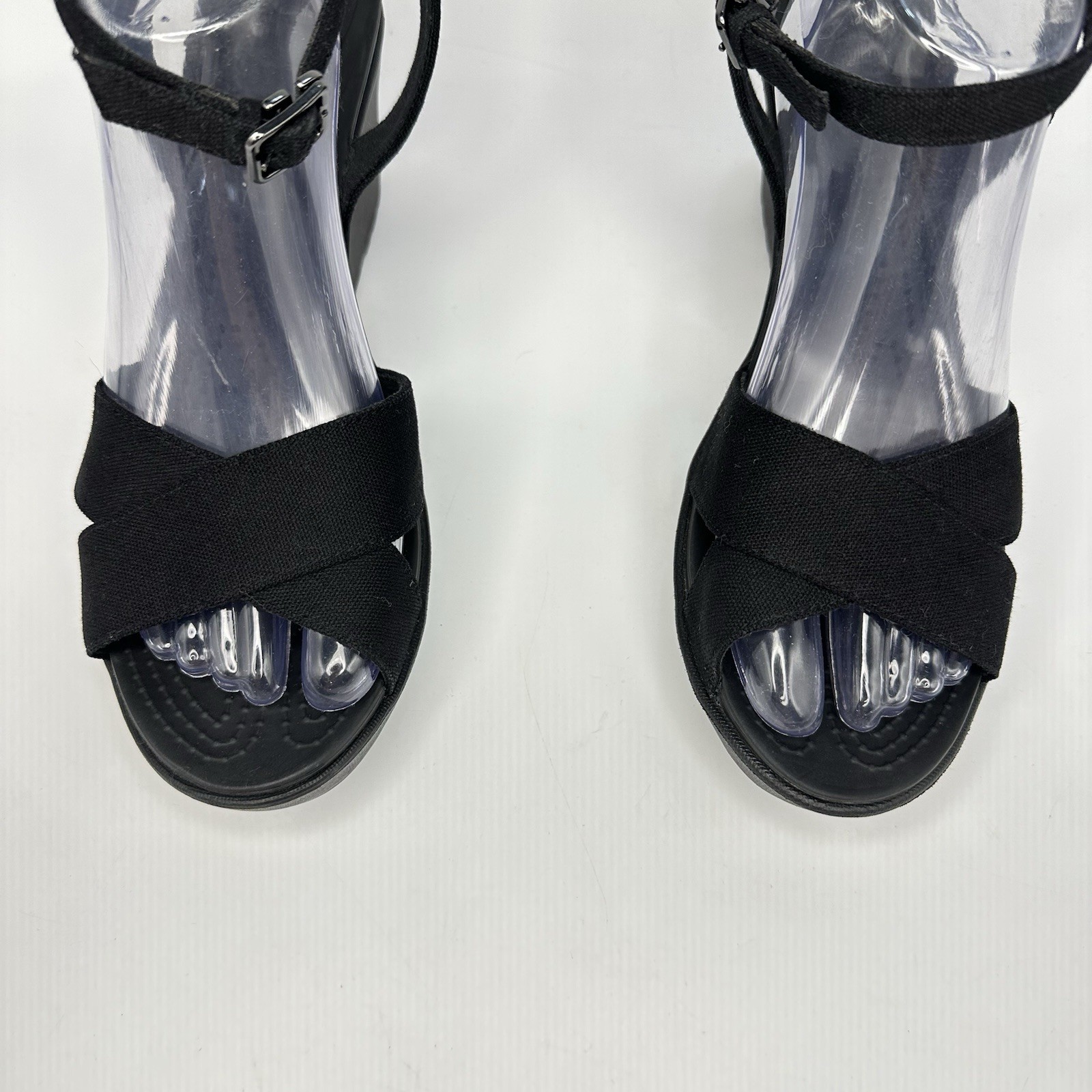 Crocs — Leigh II Women 11 Ankle Strap Wedge Canvas Croslite Foam Sandal 204950