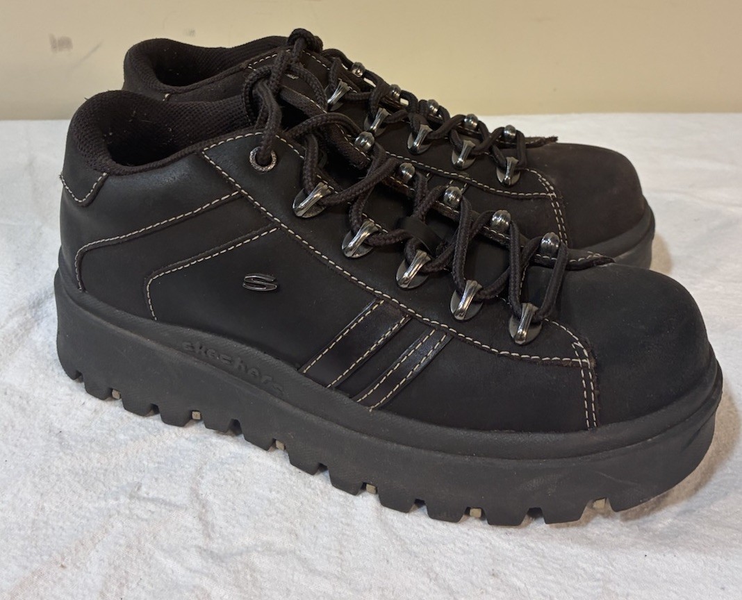 Vintage 90s Y2K Skechers Jammers Platform Chunky Black Brown Shoes Womens 9.5M