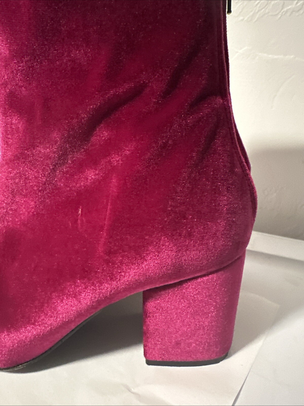 Free People Velvet Hot Pink Booties Chunky Heel Boots Sz 36 USA 6 -6 1/2