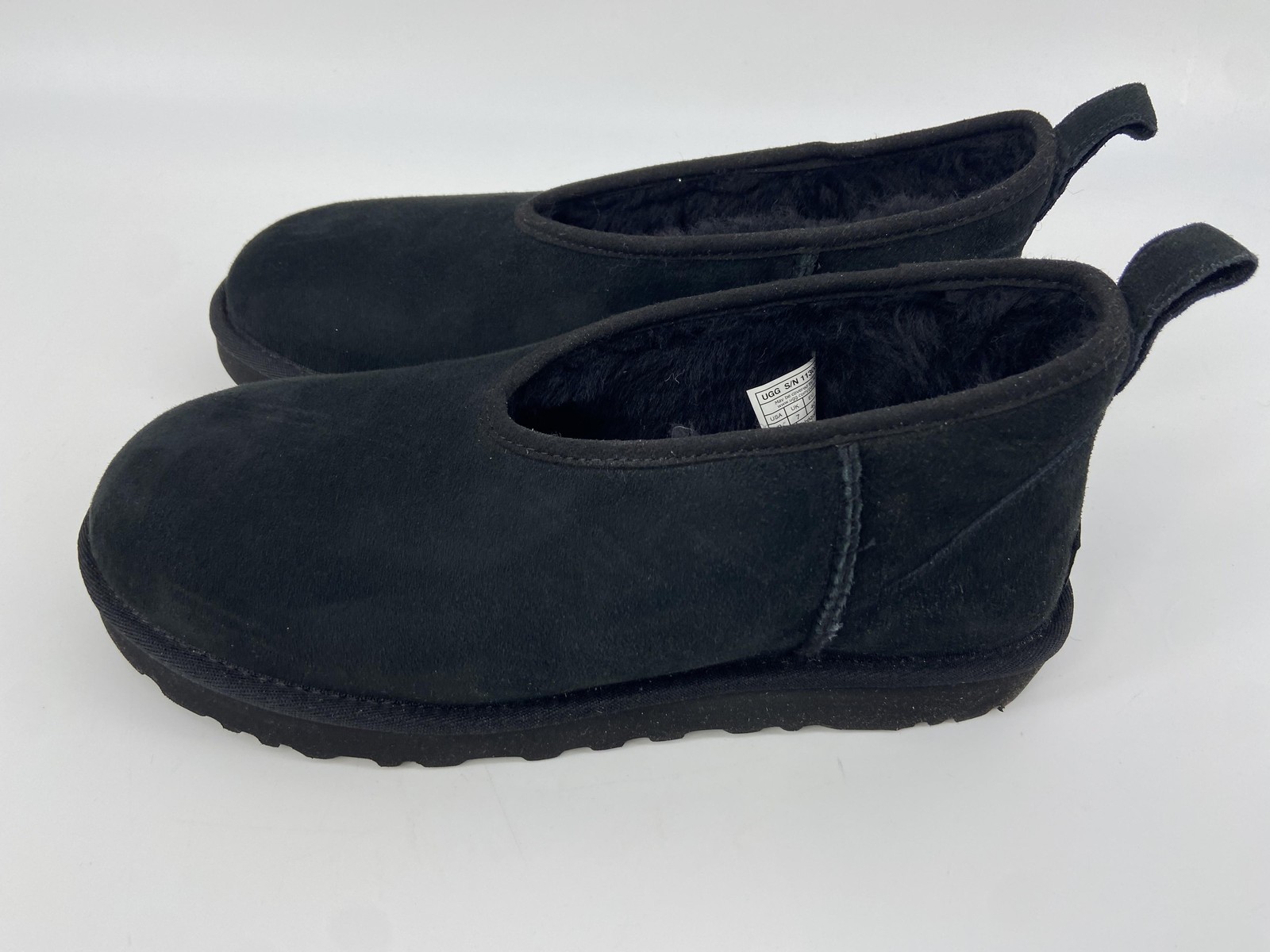 UGG Boots Womens 9 Black Micro Mini Suede Shearling Cozy Shoes Slipper