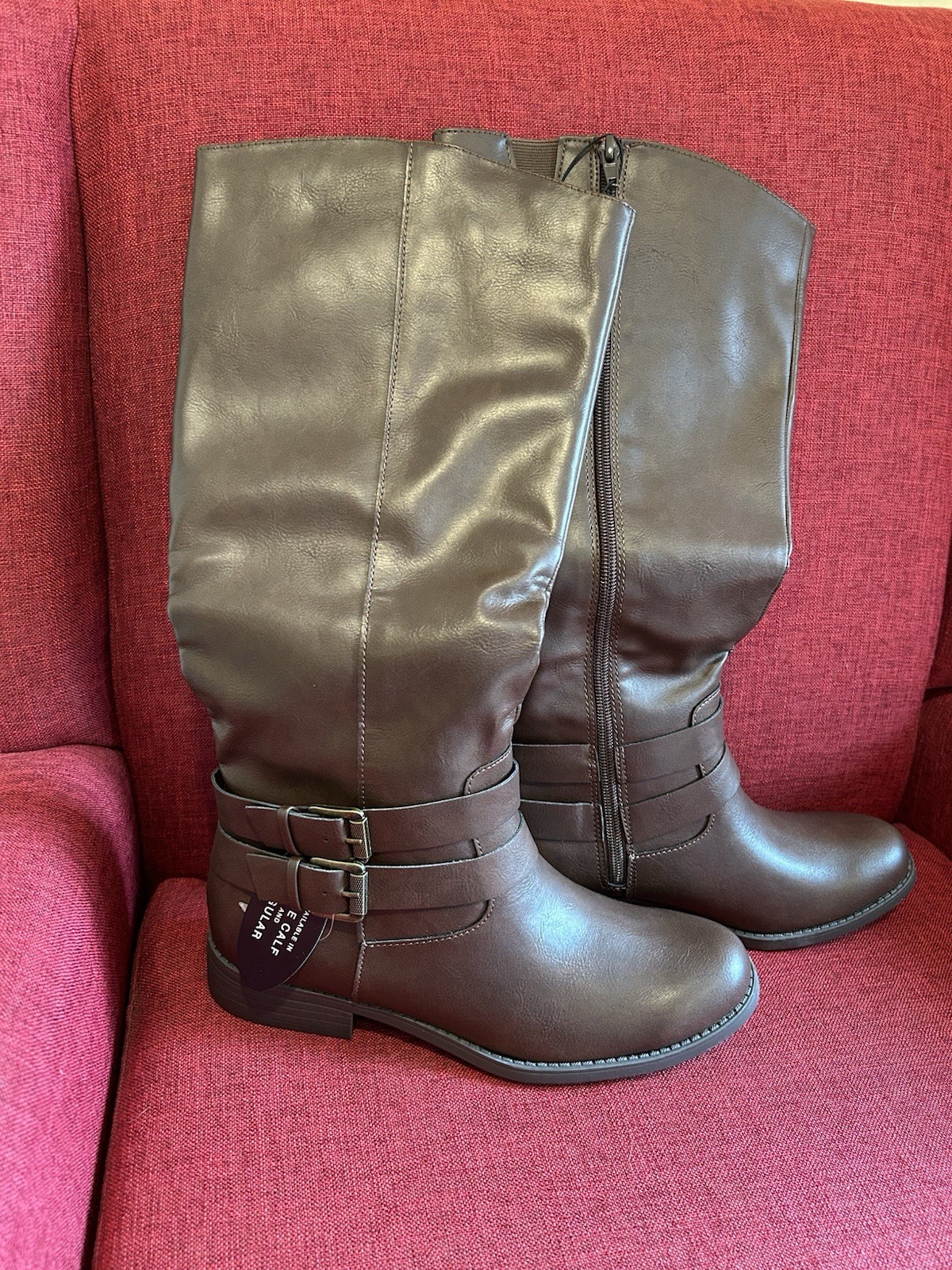 Style&Co. Maliaa Brown Knee High Riding Boots Zip Buckle Women’s 8.5 M