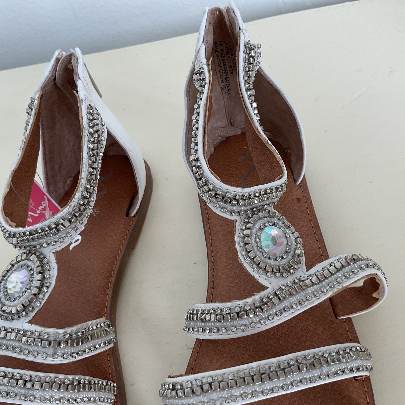 Nina Sparkly Rhinestone Ankle Strap Flat Sandal Women Size 5 wedding summer