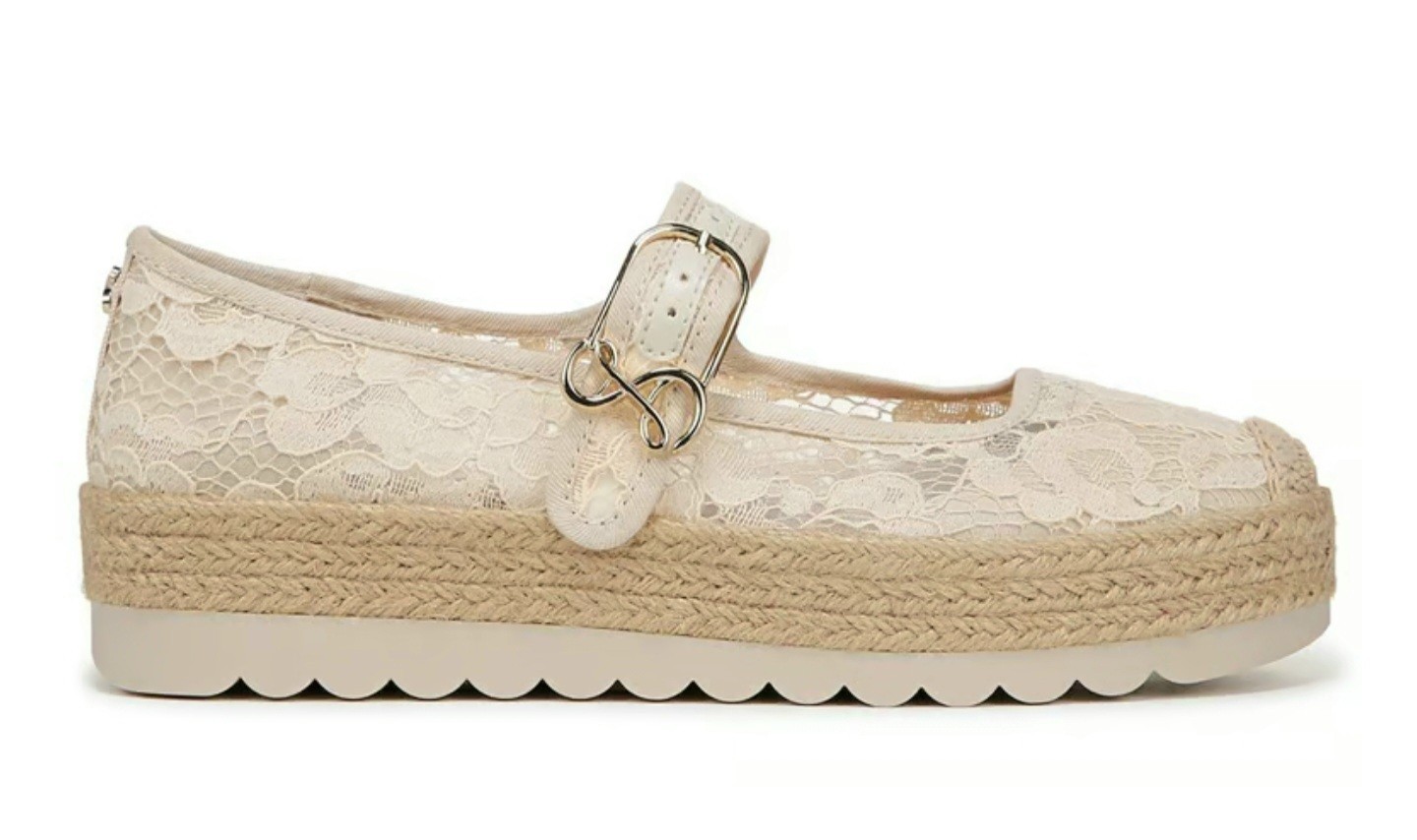 Sam & Libby Isla Espadrille Ecru Lace Mary Jane Platform Shoes Women’s 9.5 New
