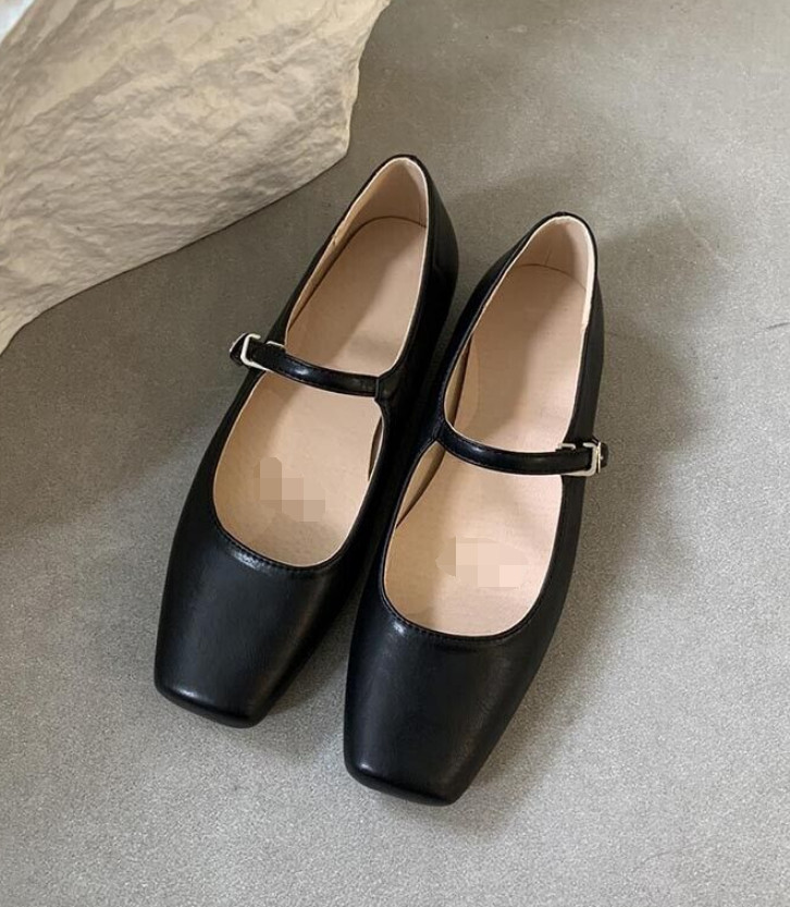 Womens Ballet Shoes Dance Flats Square Toe Casual Buckle Strap