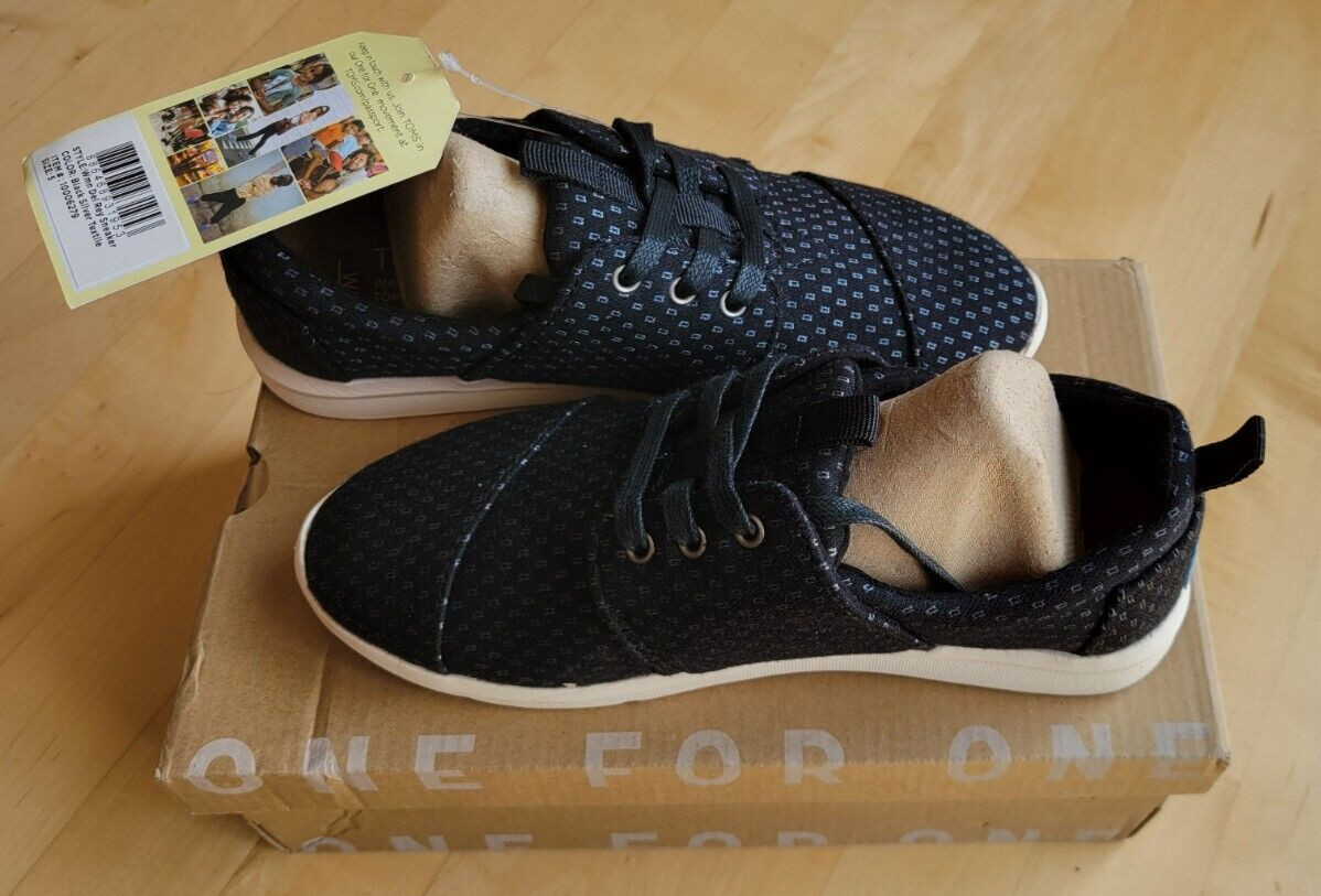 Toms Del Rey Lace Up Black Sliver Sneakers Casual shoes Size 5