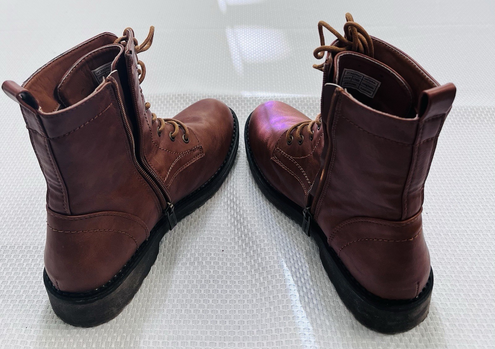 New York & Company Women’s Brown Lace-Up Combat Boots Side Zip Size 7