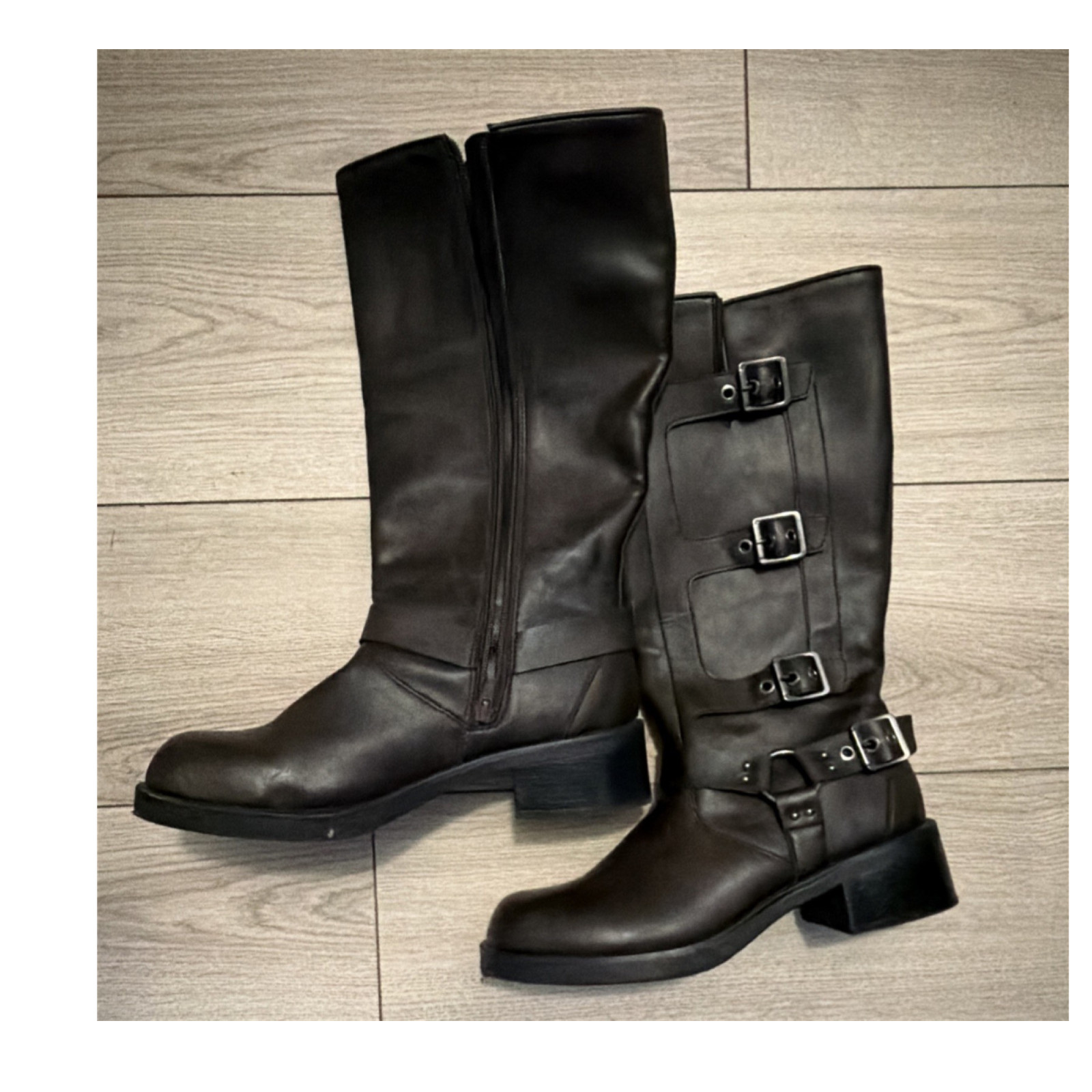 Madden NYC Brown Buckle Biker Boots Zipper Mid-Calf Man Made women’s Size 11