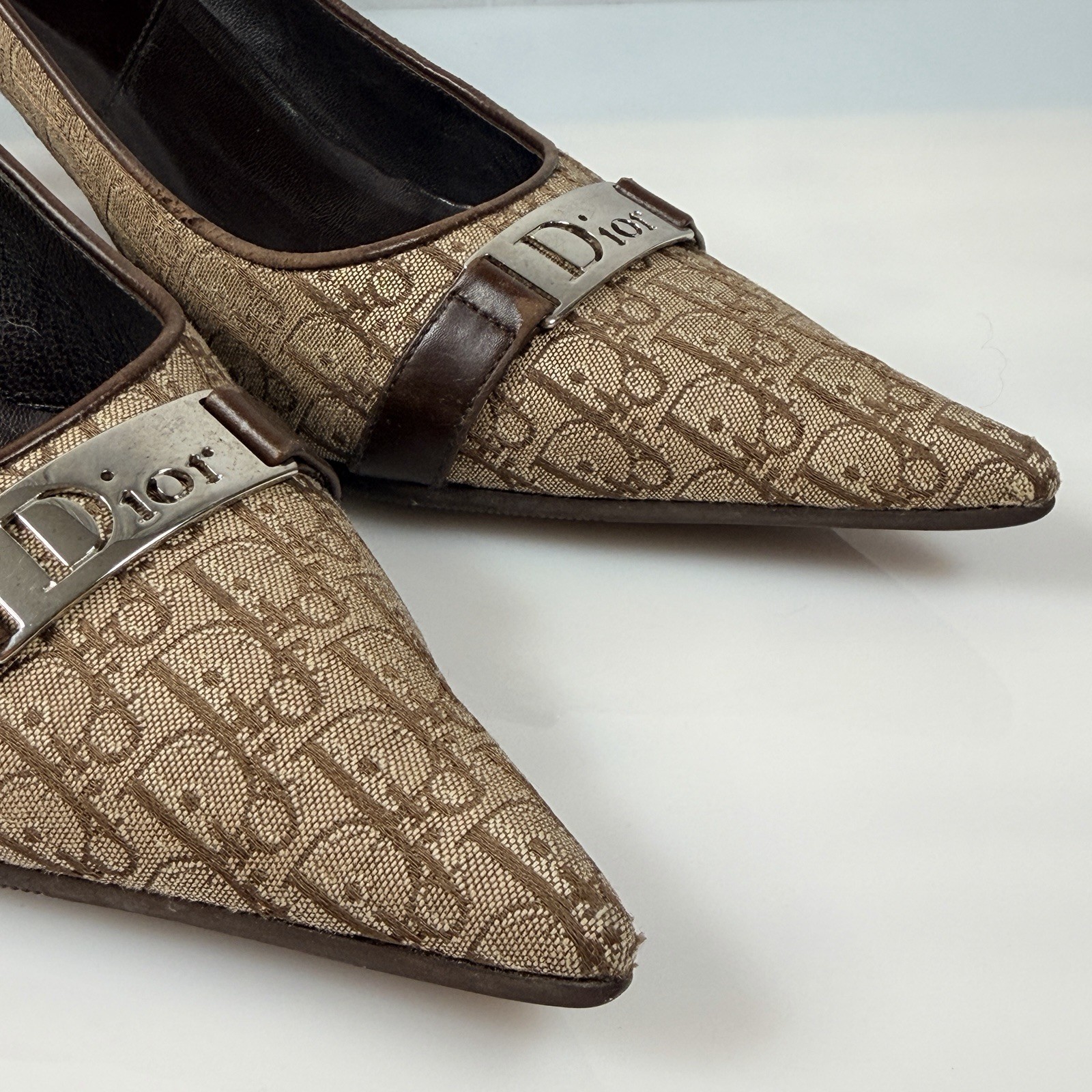 Christian Dior High Heel Shoes 2000s Diorissimo Monogram Leather Trim 38.5/7.5