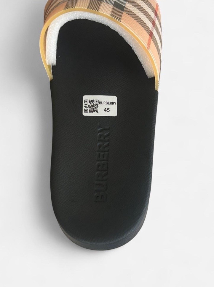 Burberry Check Slide Sandals Black/Beige Leather Slip On Logo US 11 EU 45