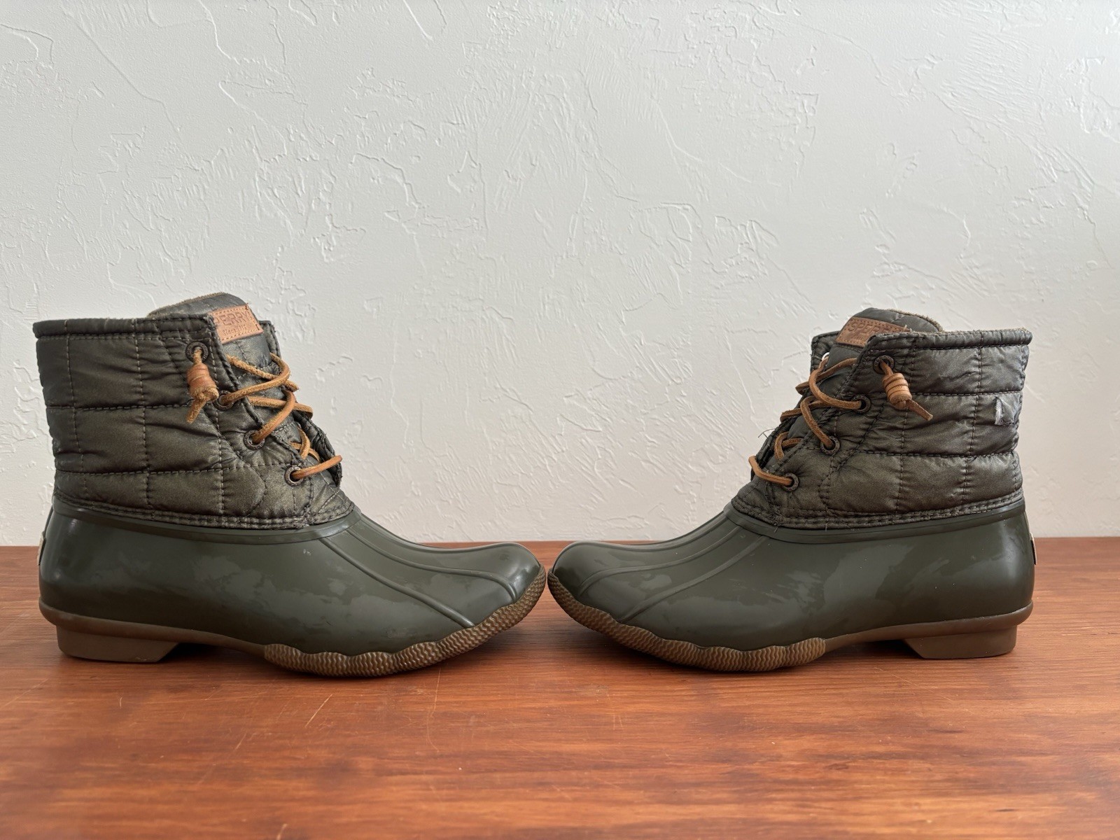 Sperry Topsider Women’s Size 7 Saltwater Duck Boots Olive Waterproof STS80753