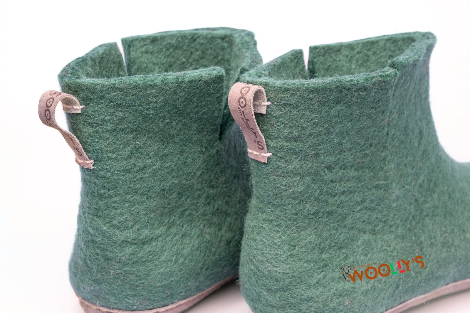 Woollyes Green Felted Boots –Handmade with Leather Sole, Perfect for Indoor Wear