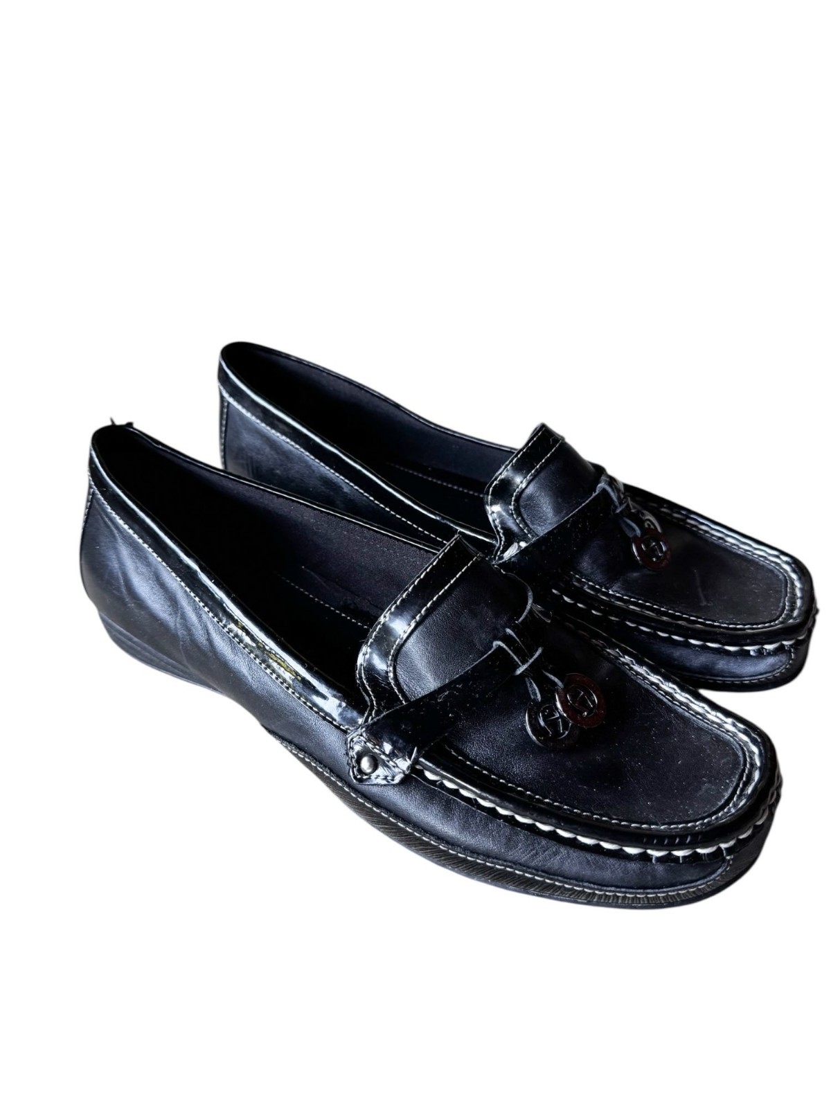 Etienne Aigner Wren Black Leather Loafers Women’s 7.5M Slip-On Casual Travel