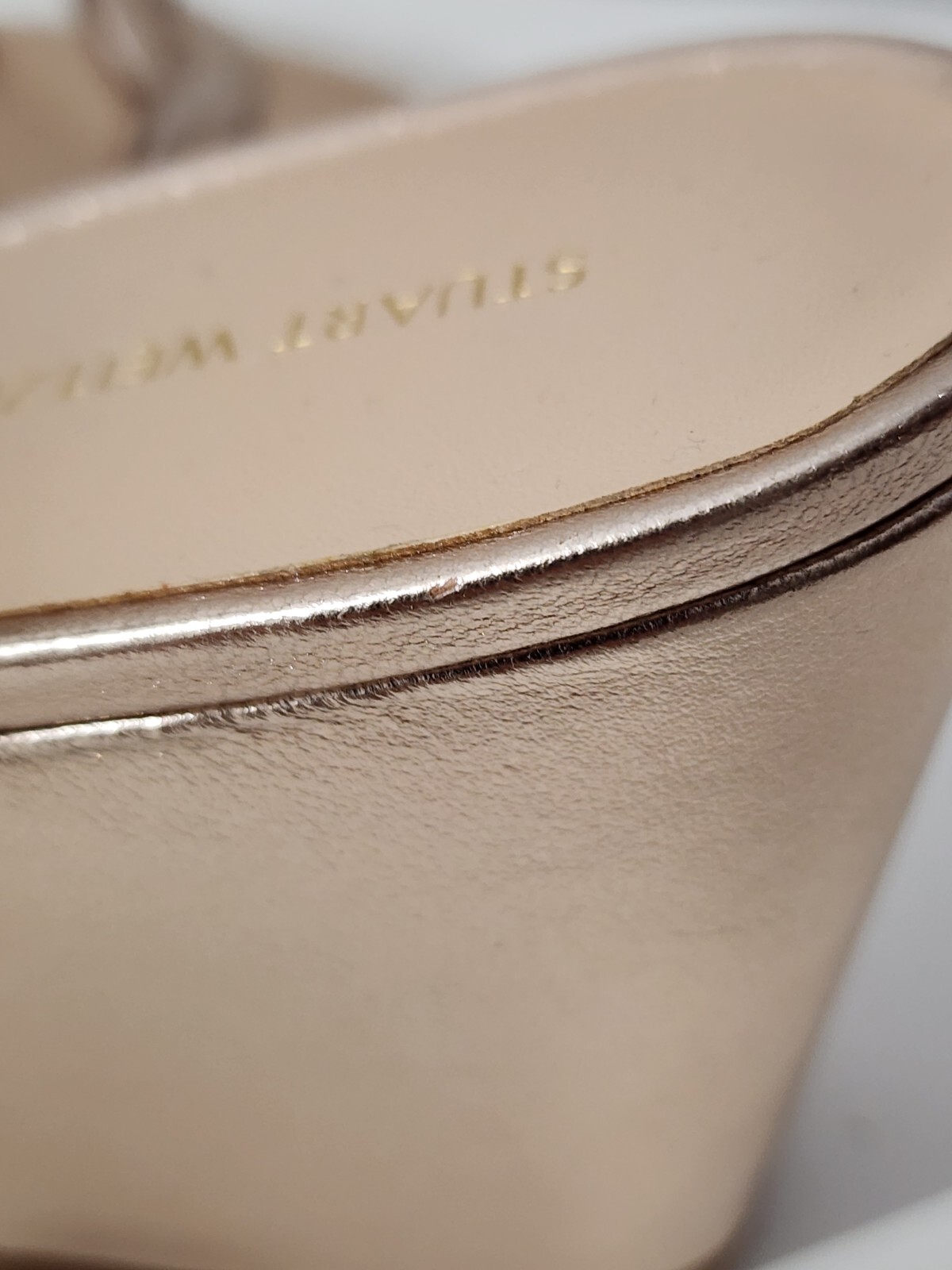 Stuart Weitzman Twistie Rose Gold Leather Slip On Block High Heel Sandals 10.5