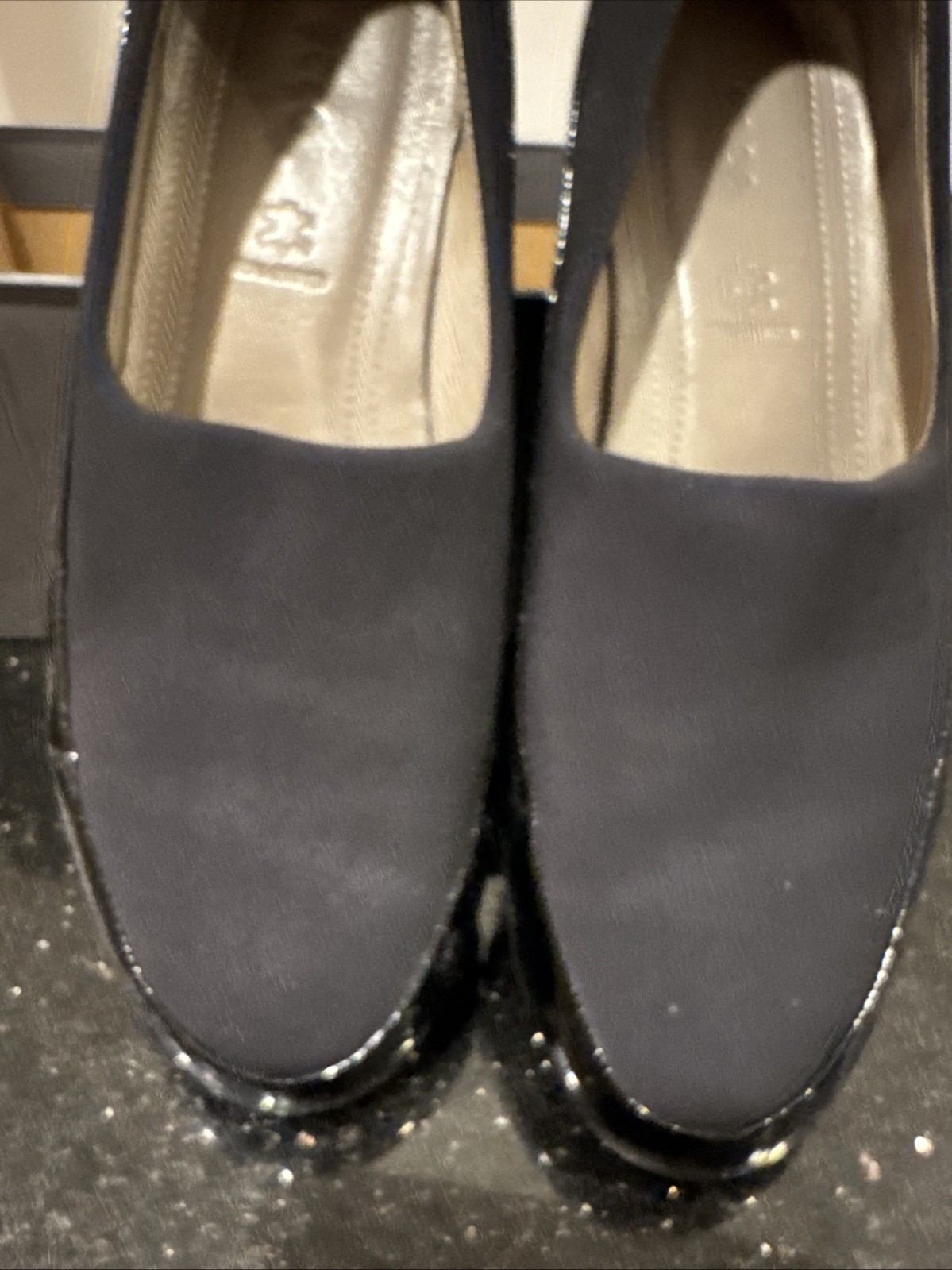 ECCO Touch Ballerina BLACK PATENT LEATHER STRETCHY FABRIC FLATS Slip Ons 7-7.5