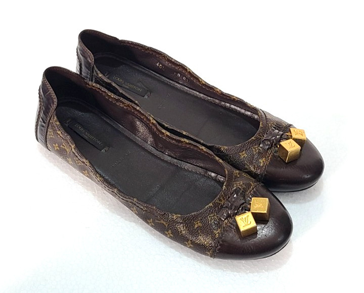Louis Vuitton Monogram Canvas Ballet Flats Gold Cubes Dice EU 40.5 US 10