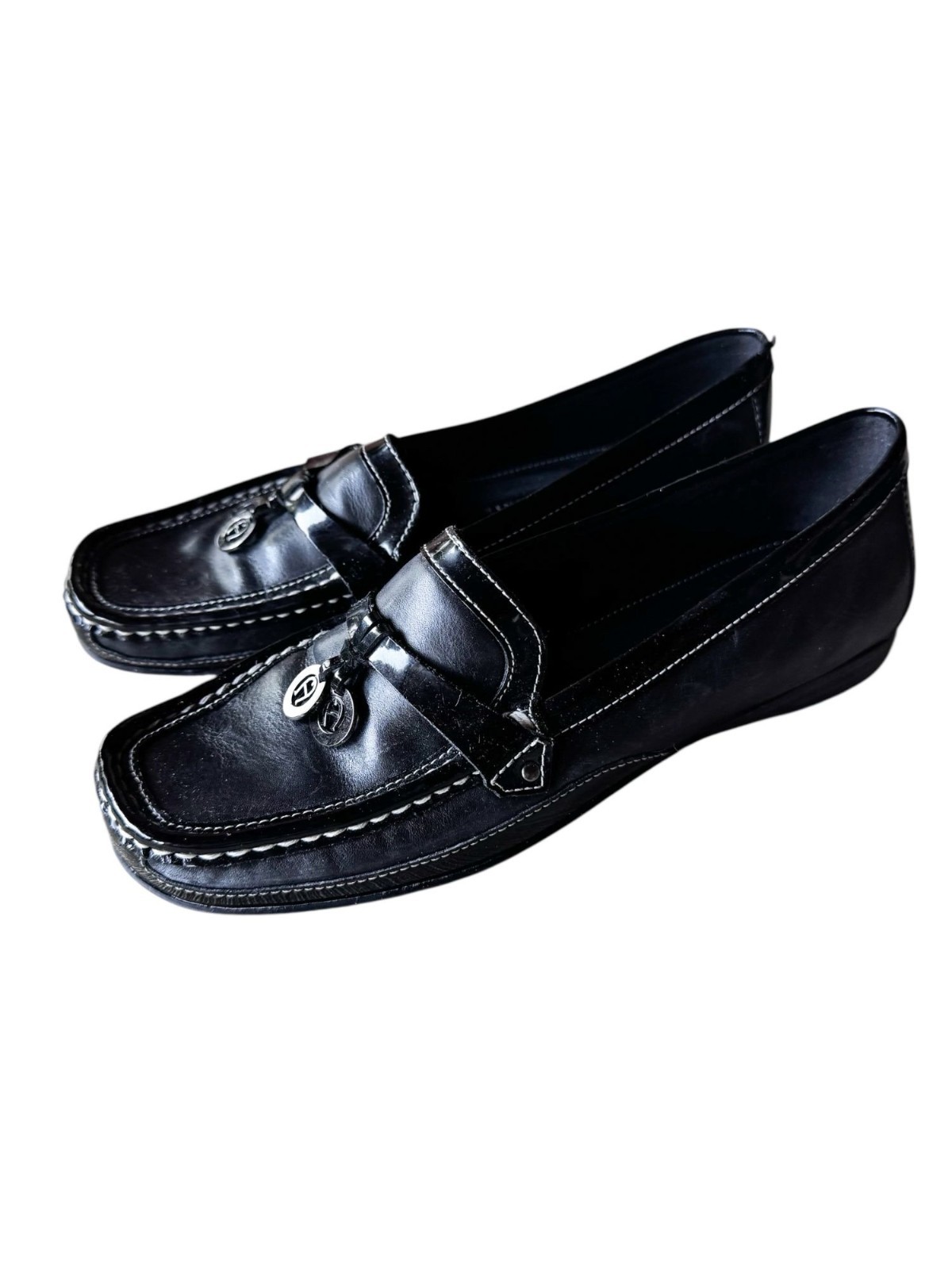 Etienne Aigner Wren Black Leather Loafers Women’s 7.5M Slip-On Casual Travel