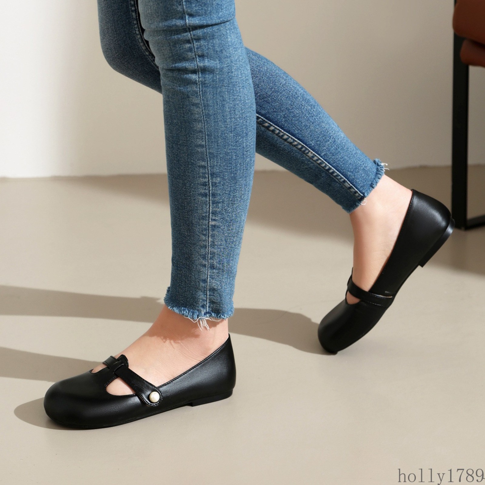 Womens Mary Jane Flat Shoes Round Toe Casual Slip on Loafers Shoes Plus Size