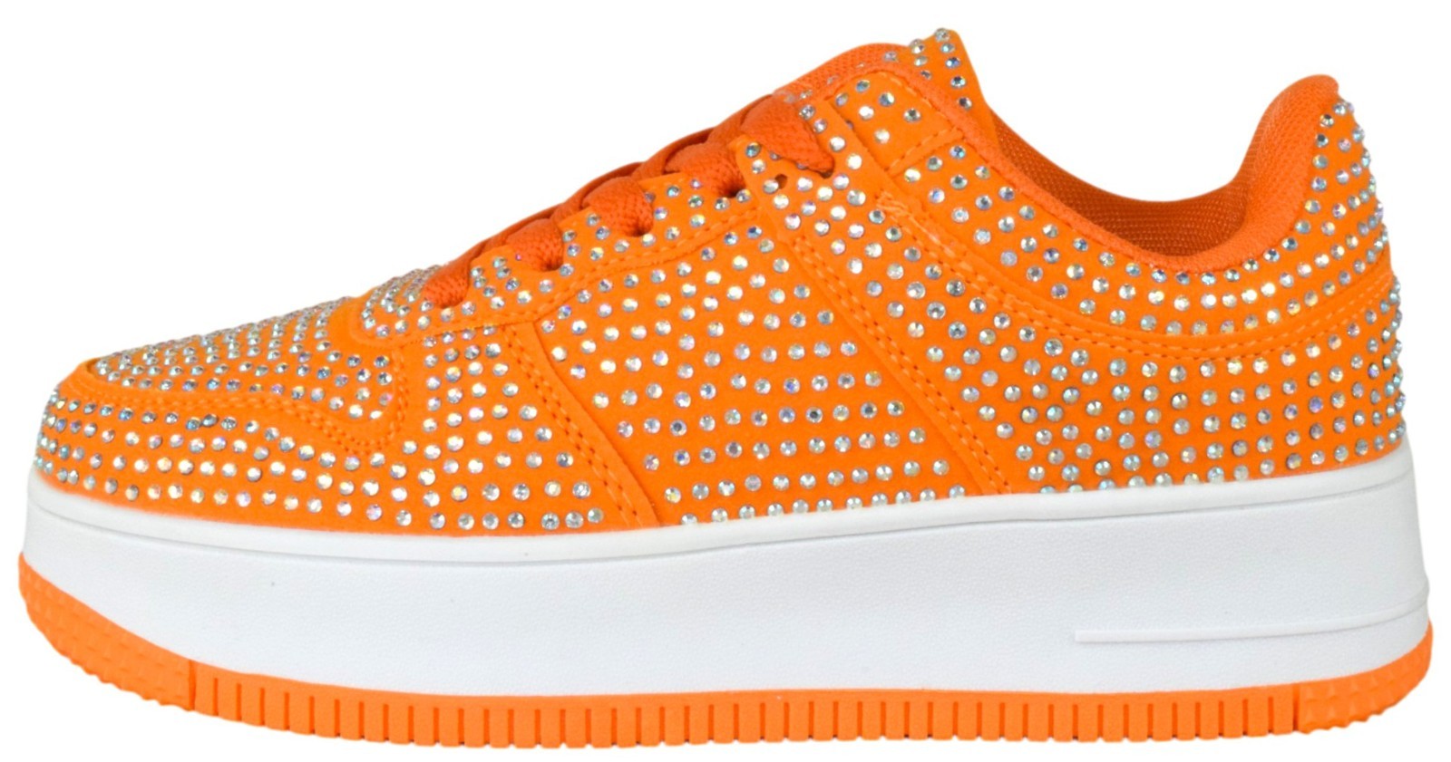 Berness Rhinestone Platform Women Sneakers Glitter Lace Up Tennis Eden08 Orange