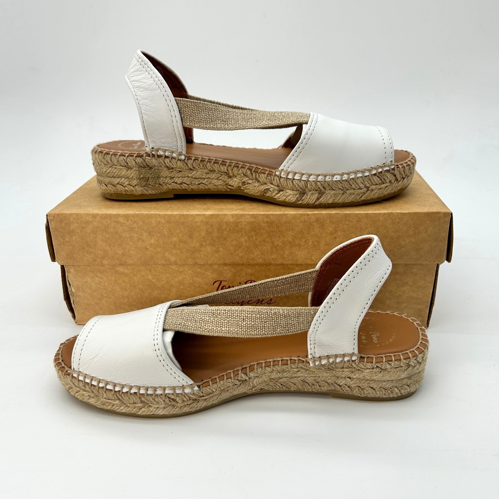 Womens Leather Espadrille Sandals Toni Pons Etna Sz. 7.5 White Hand Stitched NEW