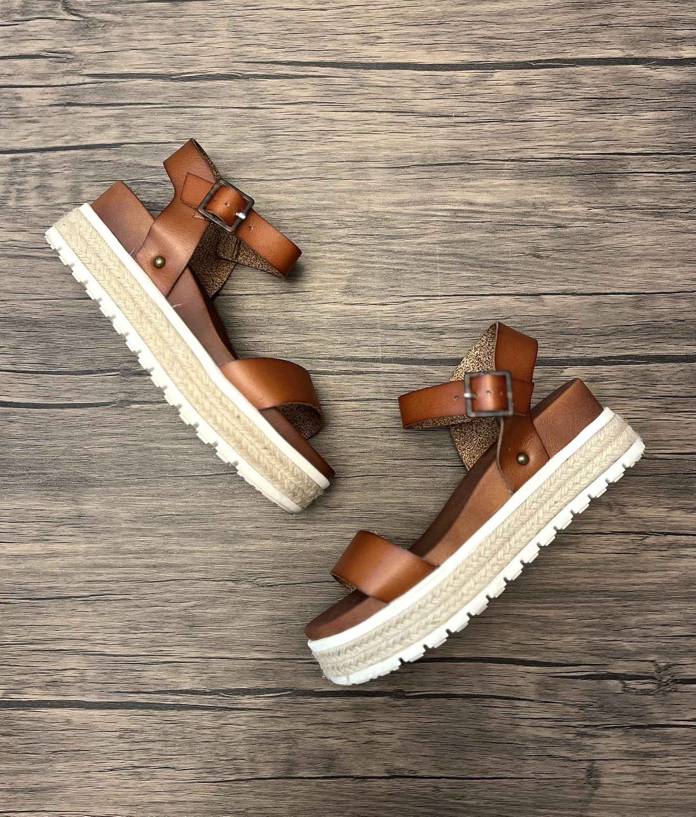 MIA Brown Kiera Platform Ankle Strap Buckle Sandals Synthetic Upper US 6.5