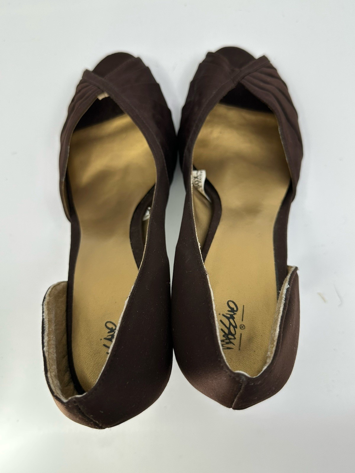 Mossimo Womens Dark Brown Satin Peeptoe Pumps Sz 10 Pre-owned