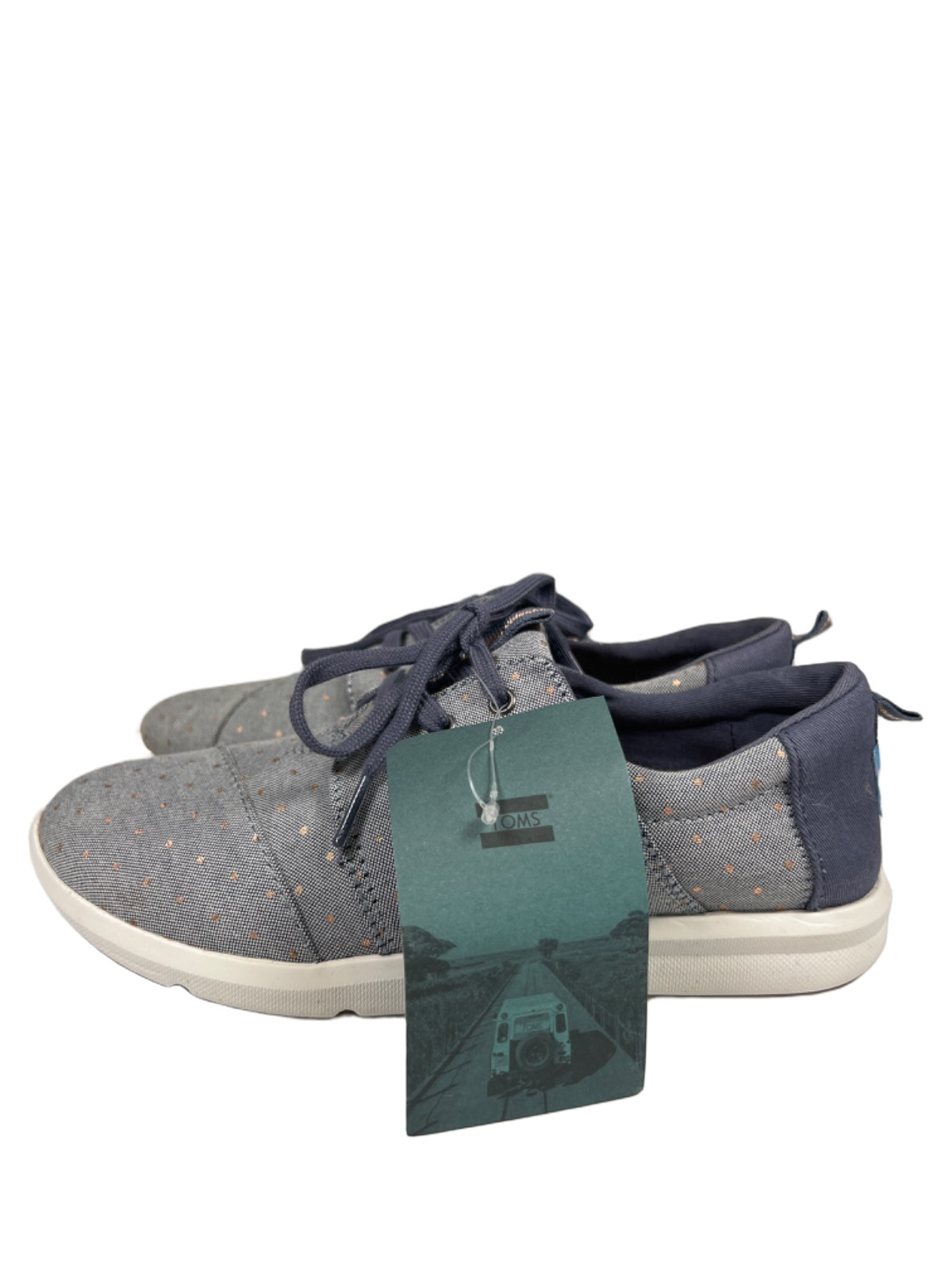 Toms Women’s Blue Del Rey Chambray Metallic Polka Dot Lace Up Sneakers – 7
