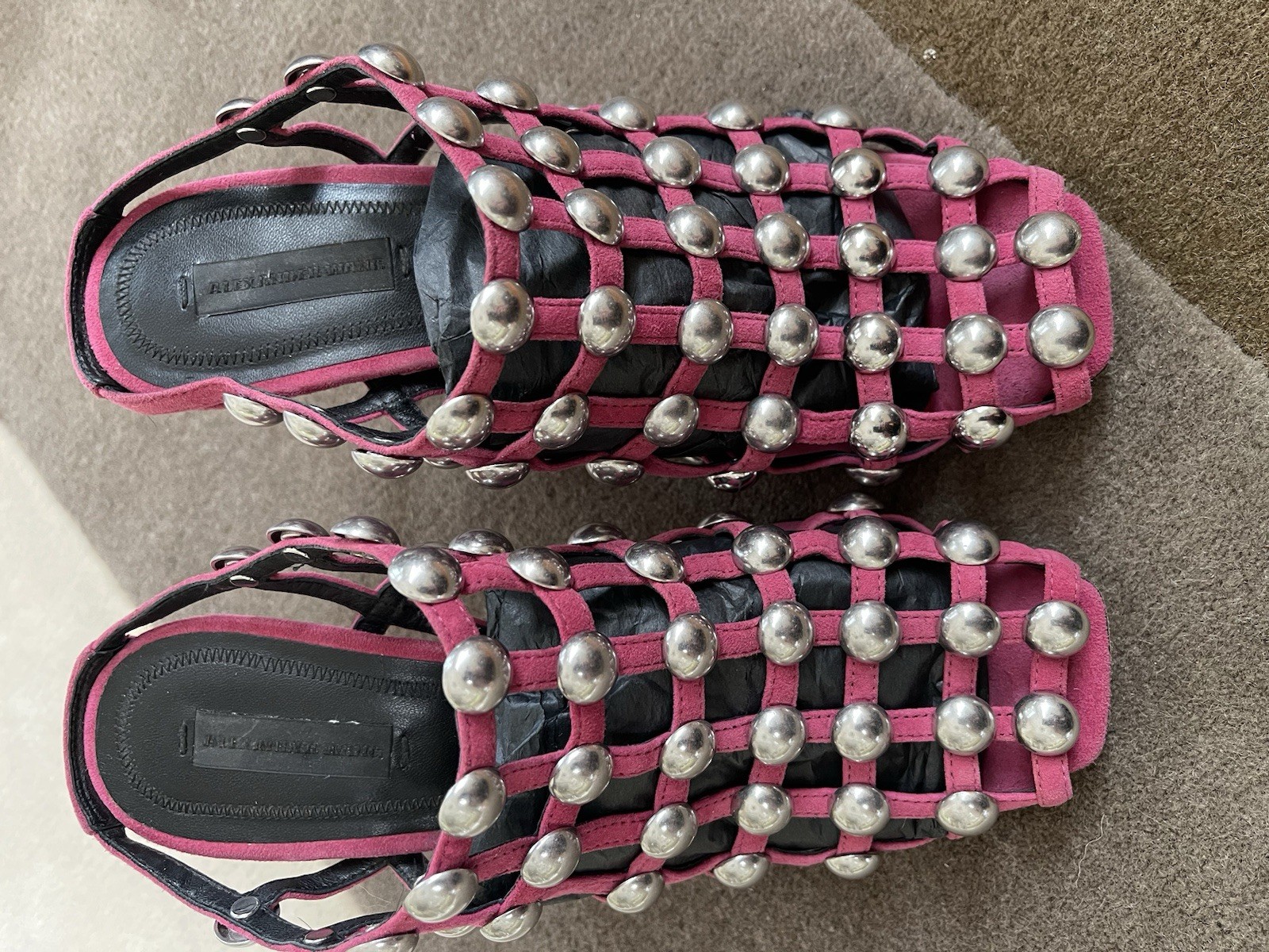 Alexander Wang Sudie Studded Suade Cage Mule Shoes Size 37