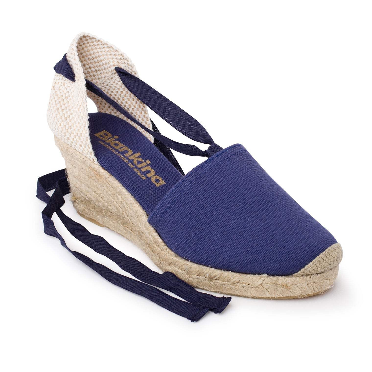 Almanera Sustainable, Eco Friendly, Vegan Canvas Espadrille Wedges – Navy