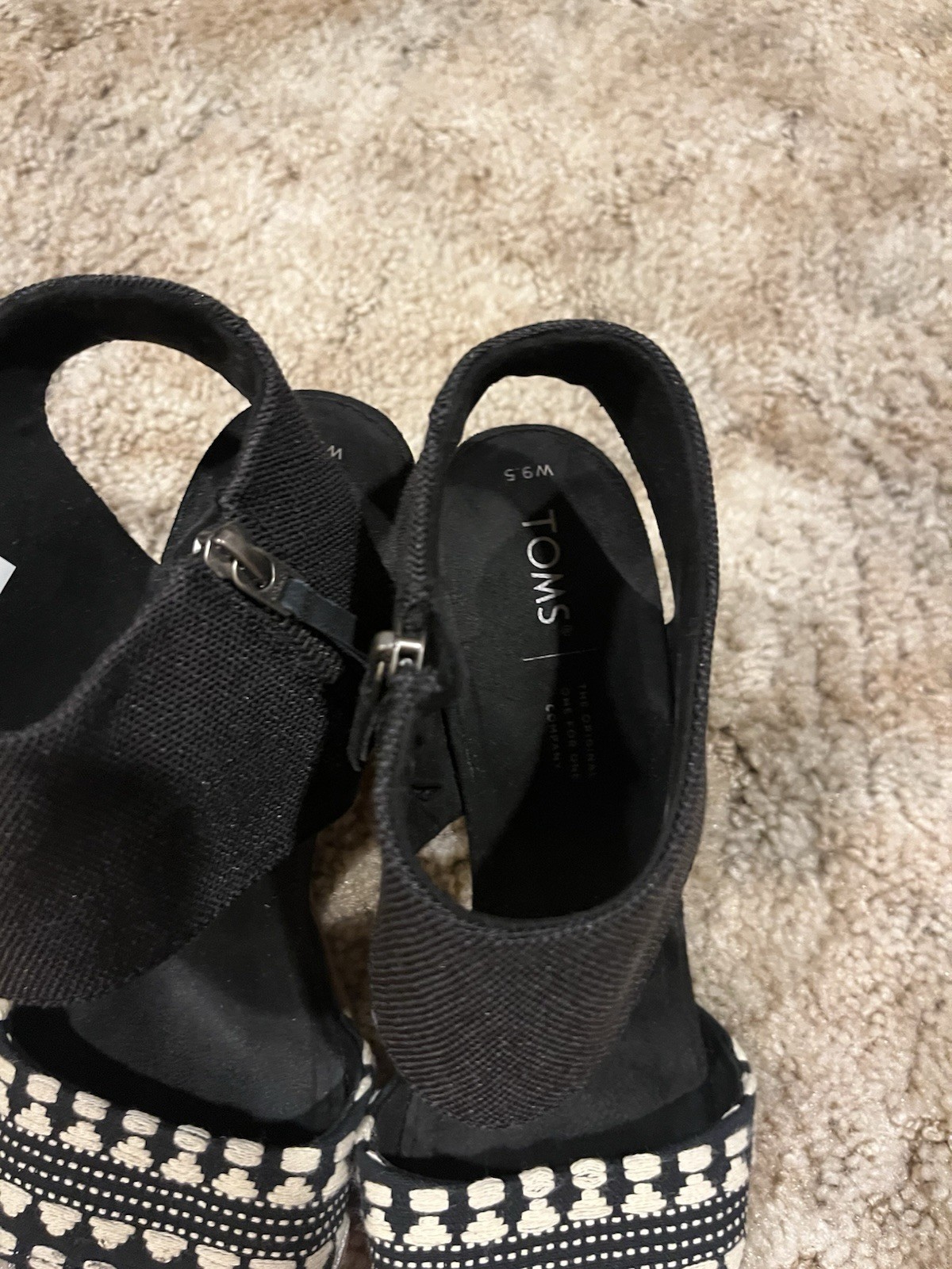 Toms Majorca Cutout Black Yarn Dye/ Global Woven Block Heel Sandals Size 9.5