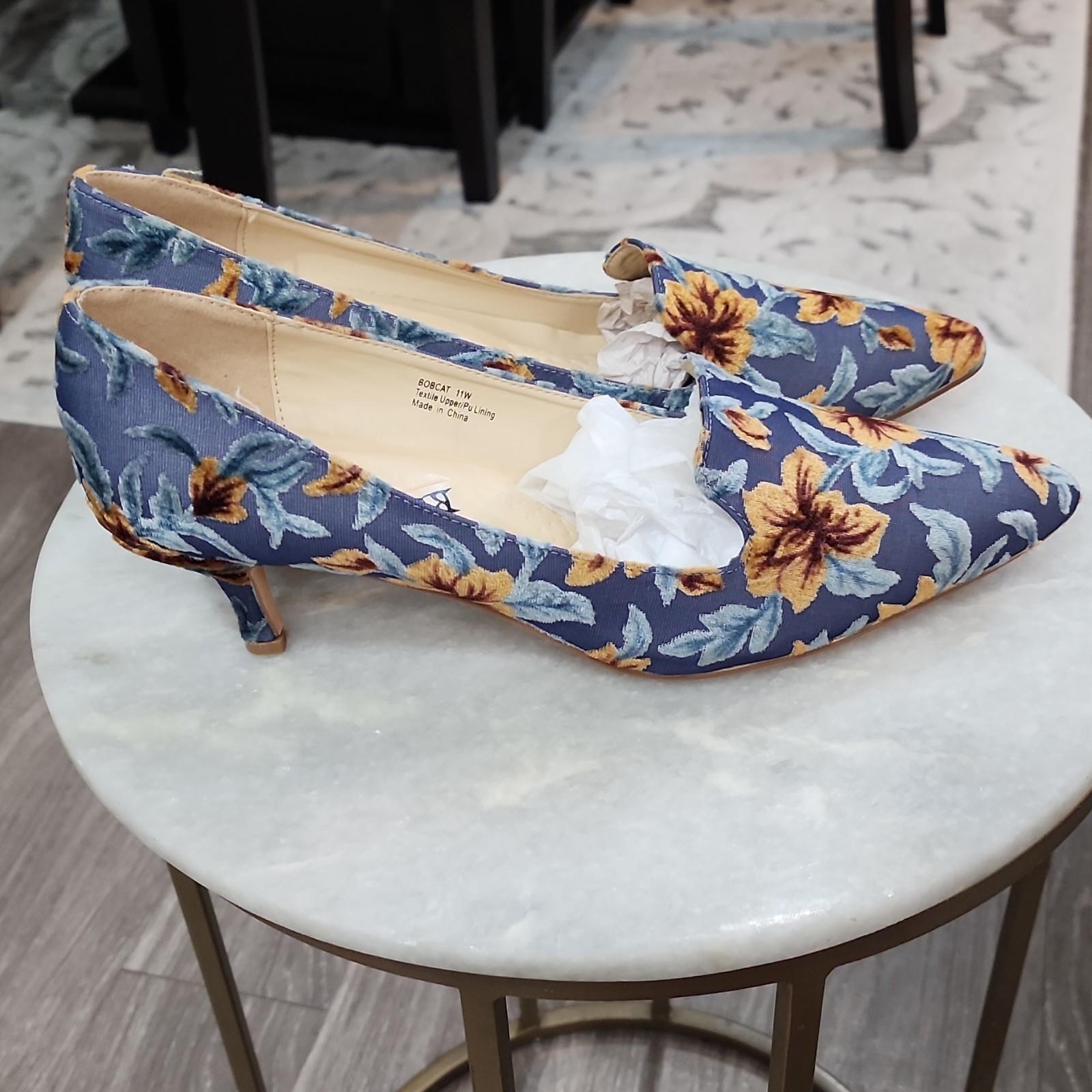 Bellini Women’s Blue Floral Fabric Pointed Toe Slip-On Pumps Size 11