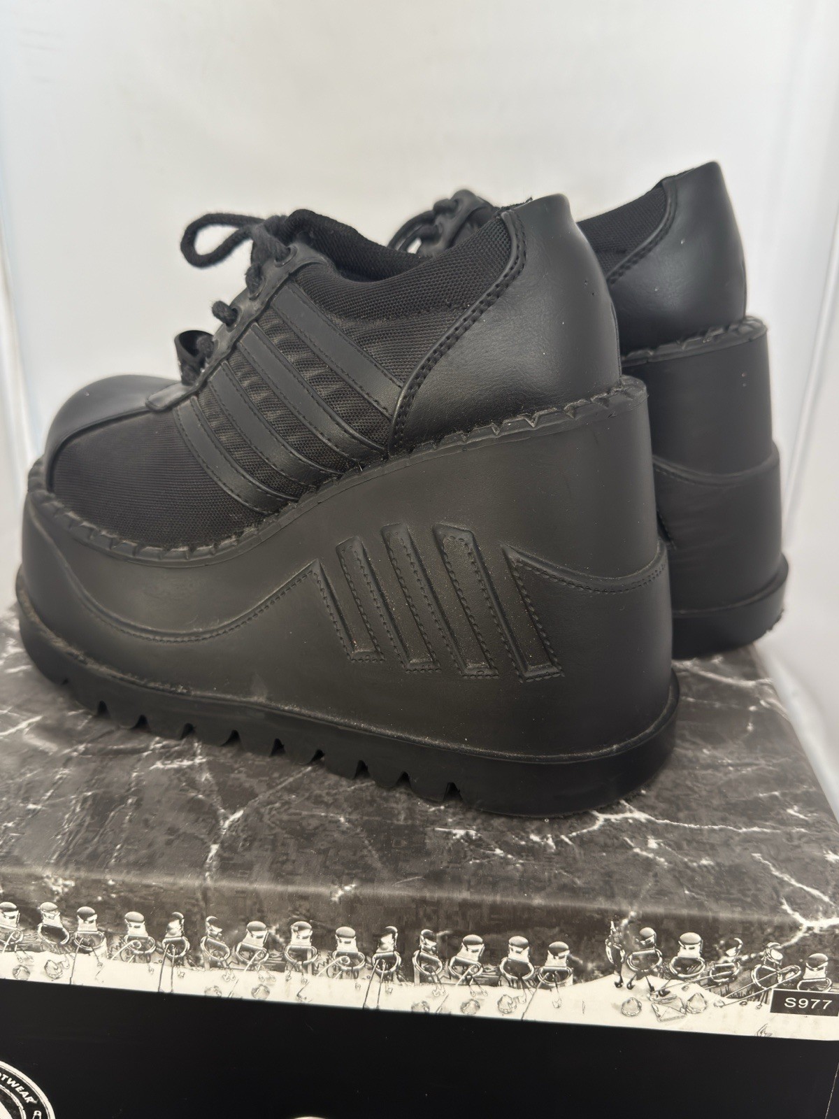 Demonia Stomp-08 Black Platform Shoes 90s Rave Cyber Goth Sneakers Size 6