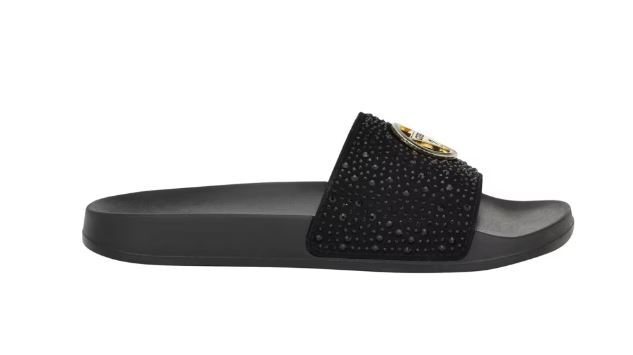 NEW WOMENS GUESS BLACK RHINESTONE SLIDE SILLIA FLIP FLOPS WEDGE 5,6,7,8,9,10