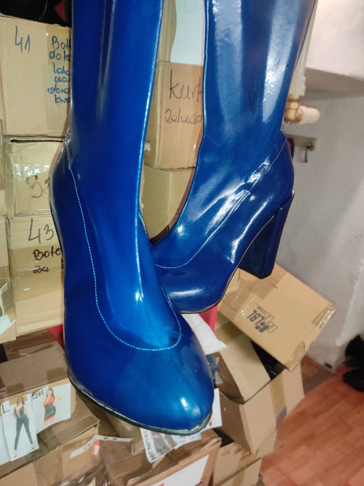 Handmade Rubber Boots Knee High Many Colours Heel 11cm Block – 41-47