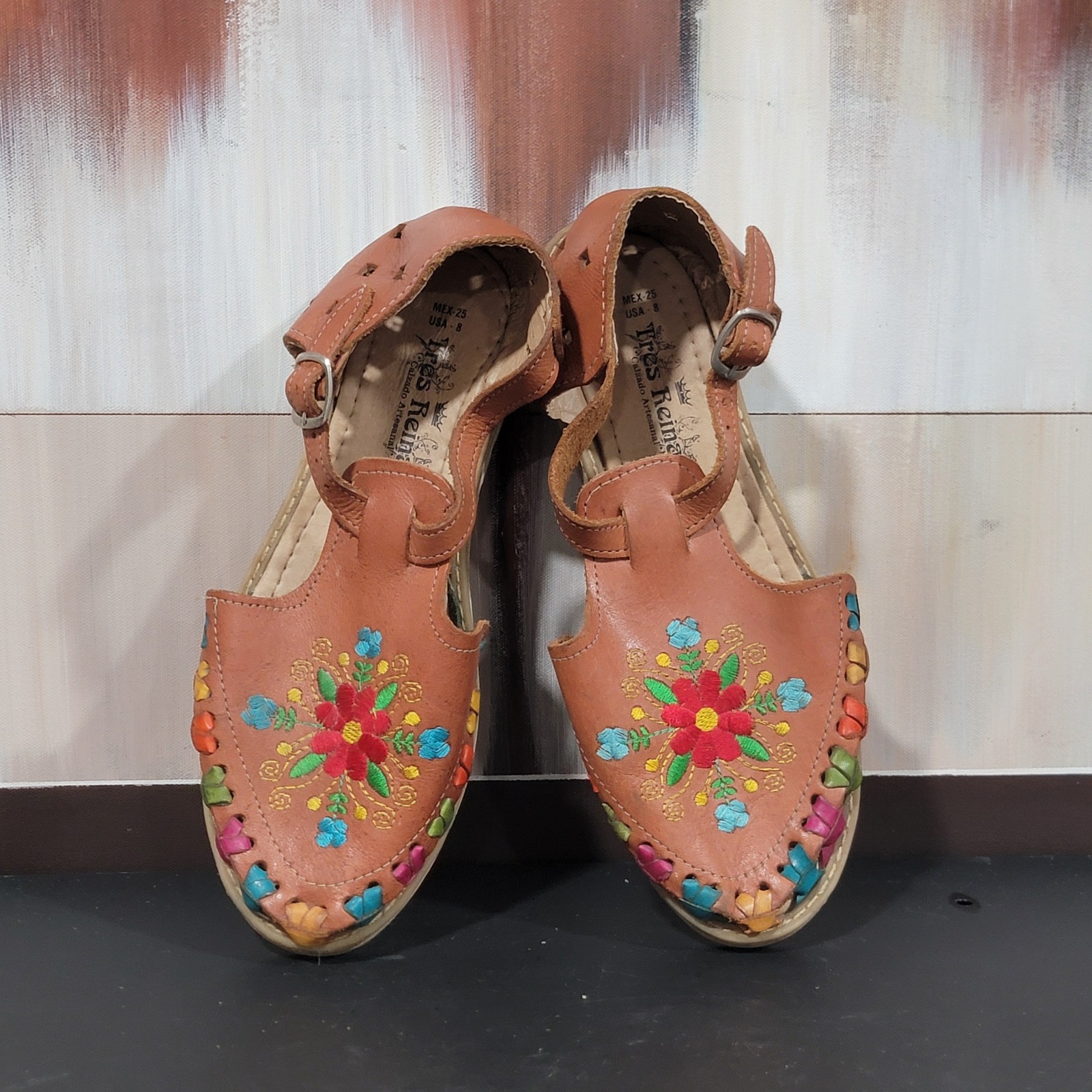 Coloful Wedge Sandals Made In Mexico Size US 8 Bohemian Hippie Retro Y2K