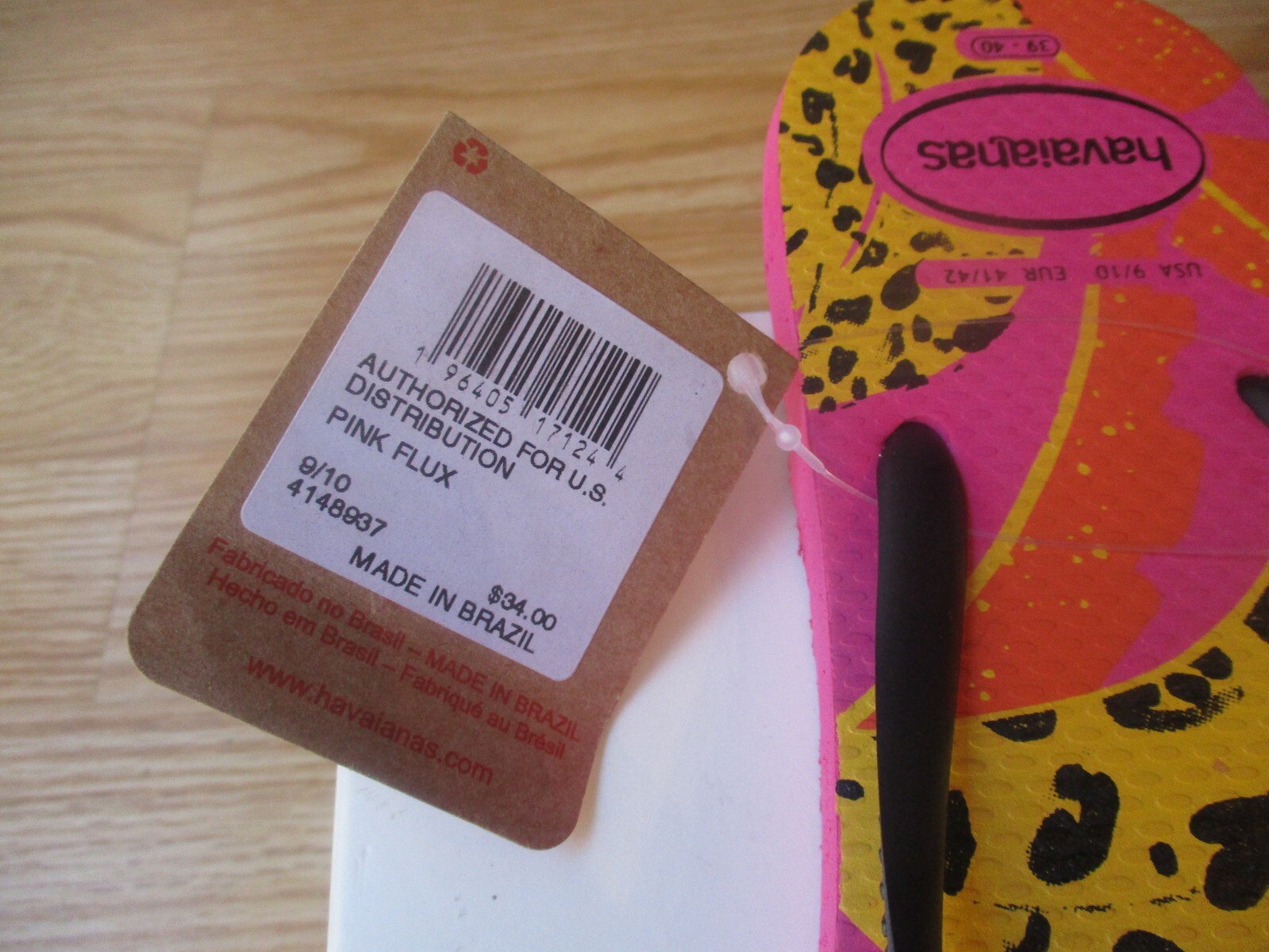 Havaianas Slim Summer Fuit Flip Flops Thong Womens Pink Flux USA 9/10 NWT