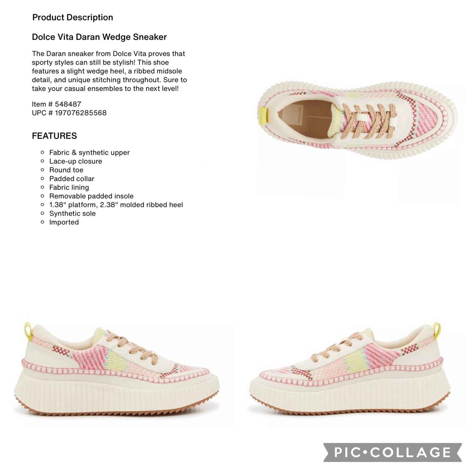 DOLCE VITA Daran Stitch Chunky Platform Wedge Sneaker Beige/Pink/Multicolor | 8