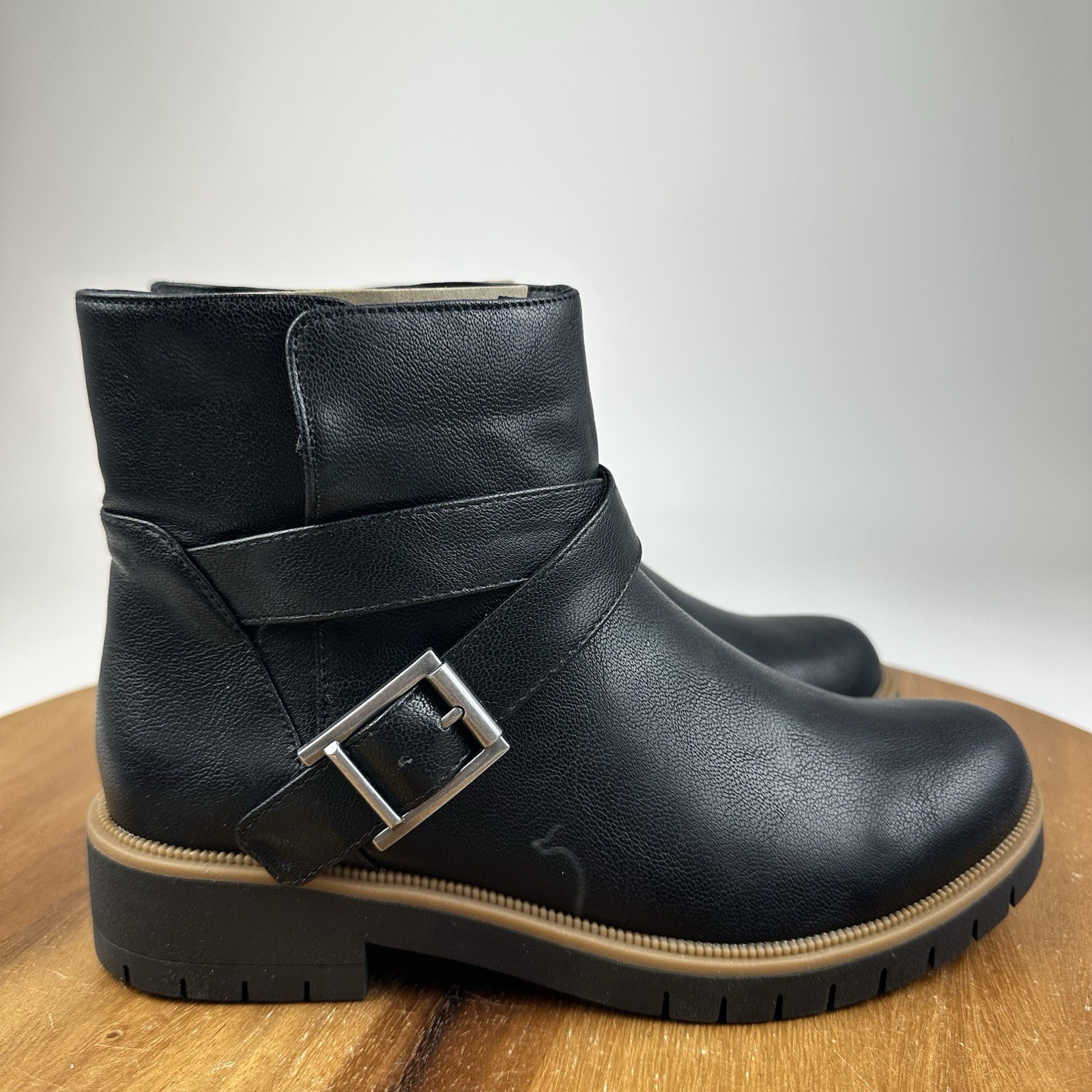 New NIB Womens Style & Co. Gabella Black Faux Leather Buckle Ankle Boots Size 5