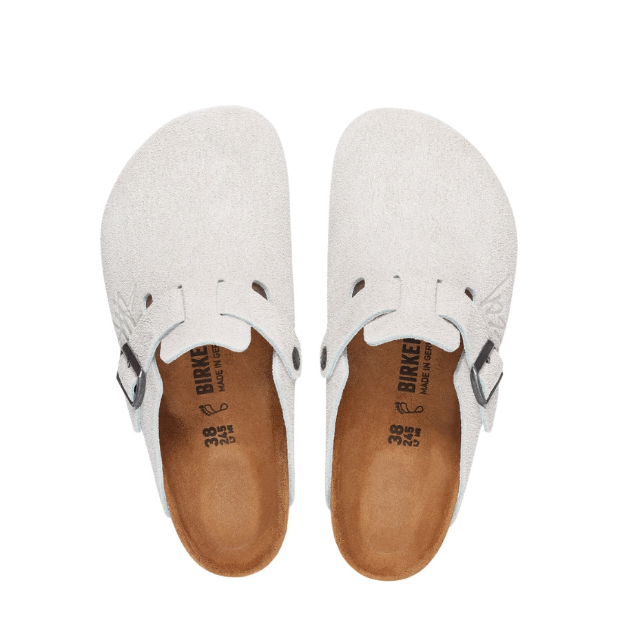 Birkenstock × Stussy Boston Clog Bone White Suede Leather Shoes Wide Size 37-45