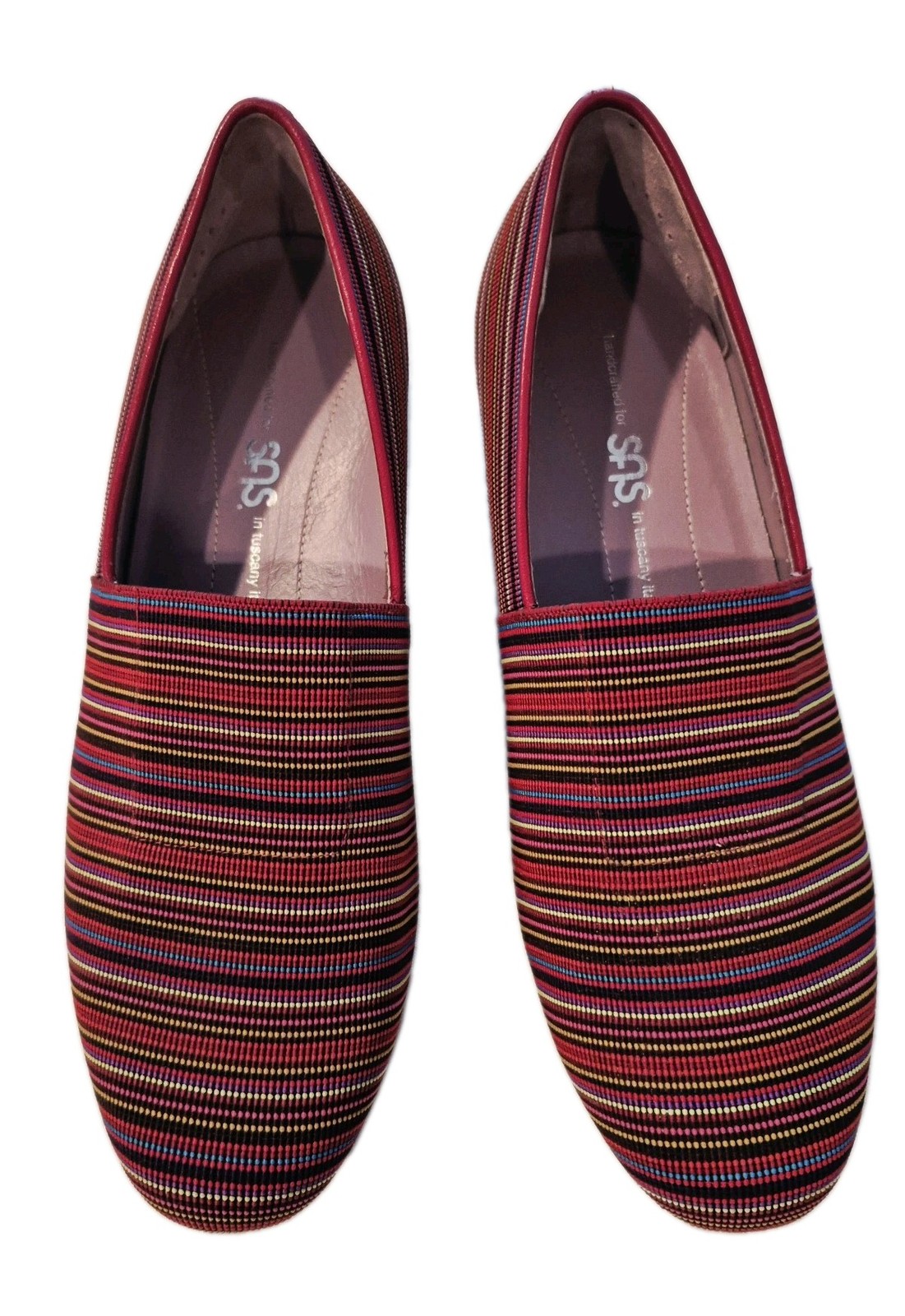 SAS Becky RED Multicolor Stripe Slip on Shoes Espadrilles Wedge Heels Size 8WW