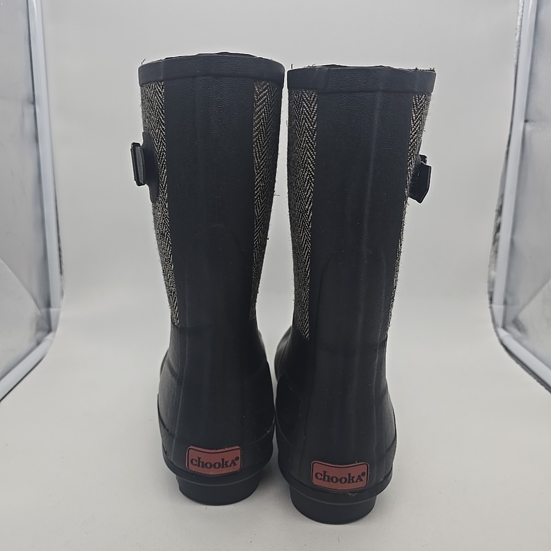 Chooka Classic Mid Cafe Racer Herringbone Boots Black Gray Womens 8 New