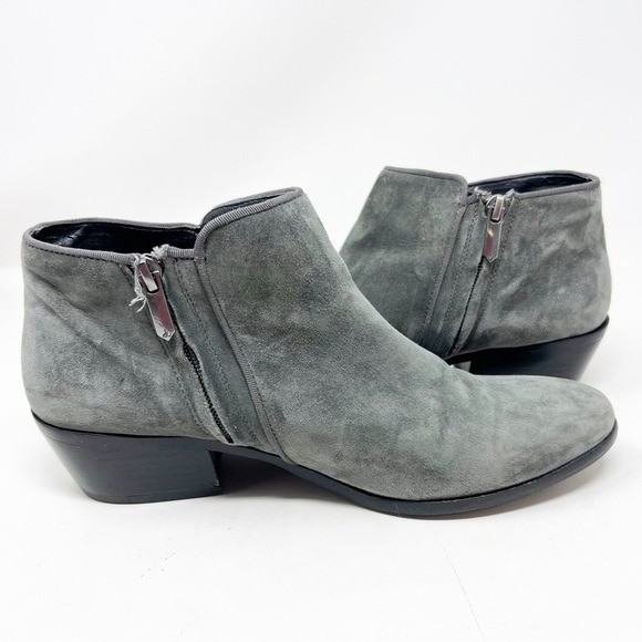 SAM EDELMAN GRAY SUEDE LOW TOP SIDE ZIP PETTY BOOTIES BOOTS WOMENS SZ 9