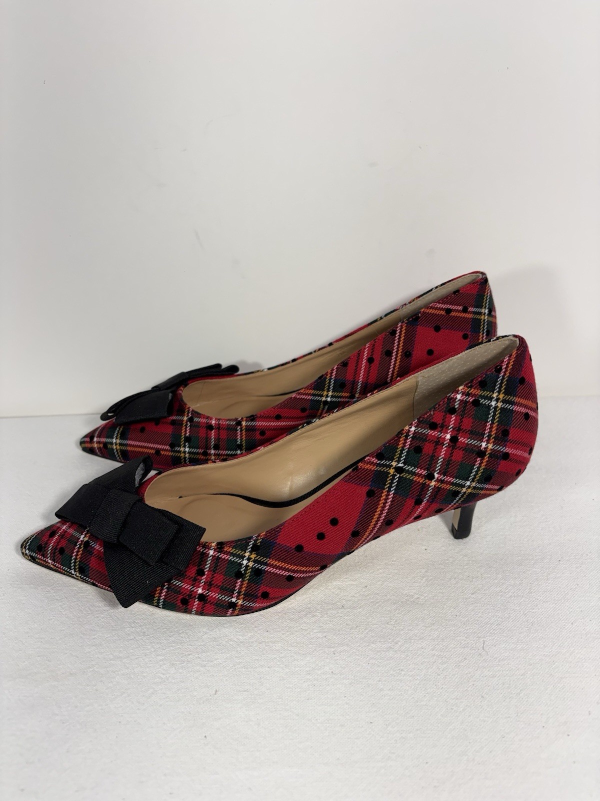 NIB Talbots ERICA Red Tartan Plaid/Bow Kitten Heel Pumps 7 M