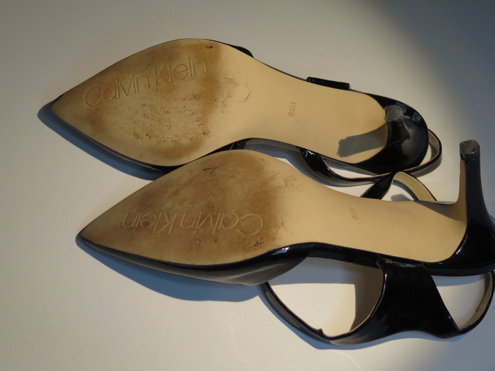 Calvin Klein Black Women’s Patent Leather Slingback Diagonal Strap Heels 8.5M