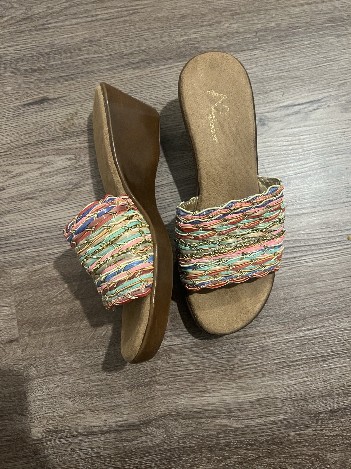Aerosoles A2 Say Yes Woven Sandals 6.5 Wedge Heel Colorful Boho Festival Classic