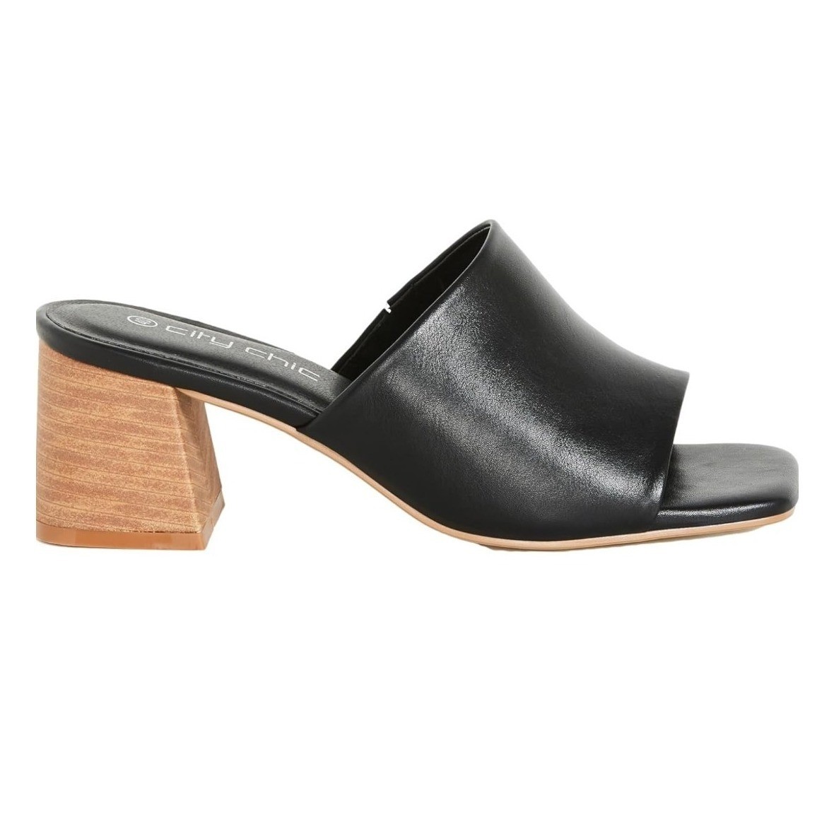 City Chic Heel Hazel Black Square Toe Block Heel Mules Sandals 12W NEW