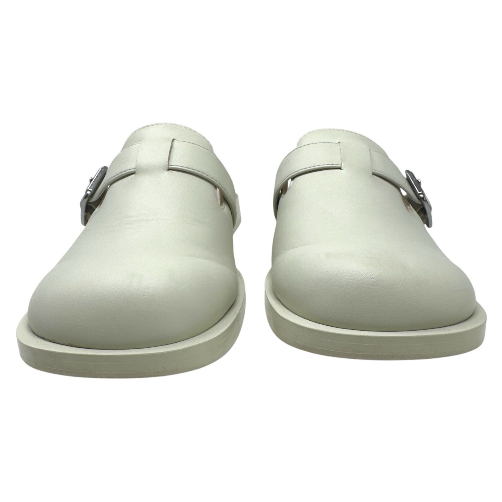 Charles & Keith Leather Mule Clogs Buckle Closed Toe W6 White Casual
