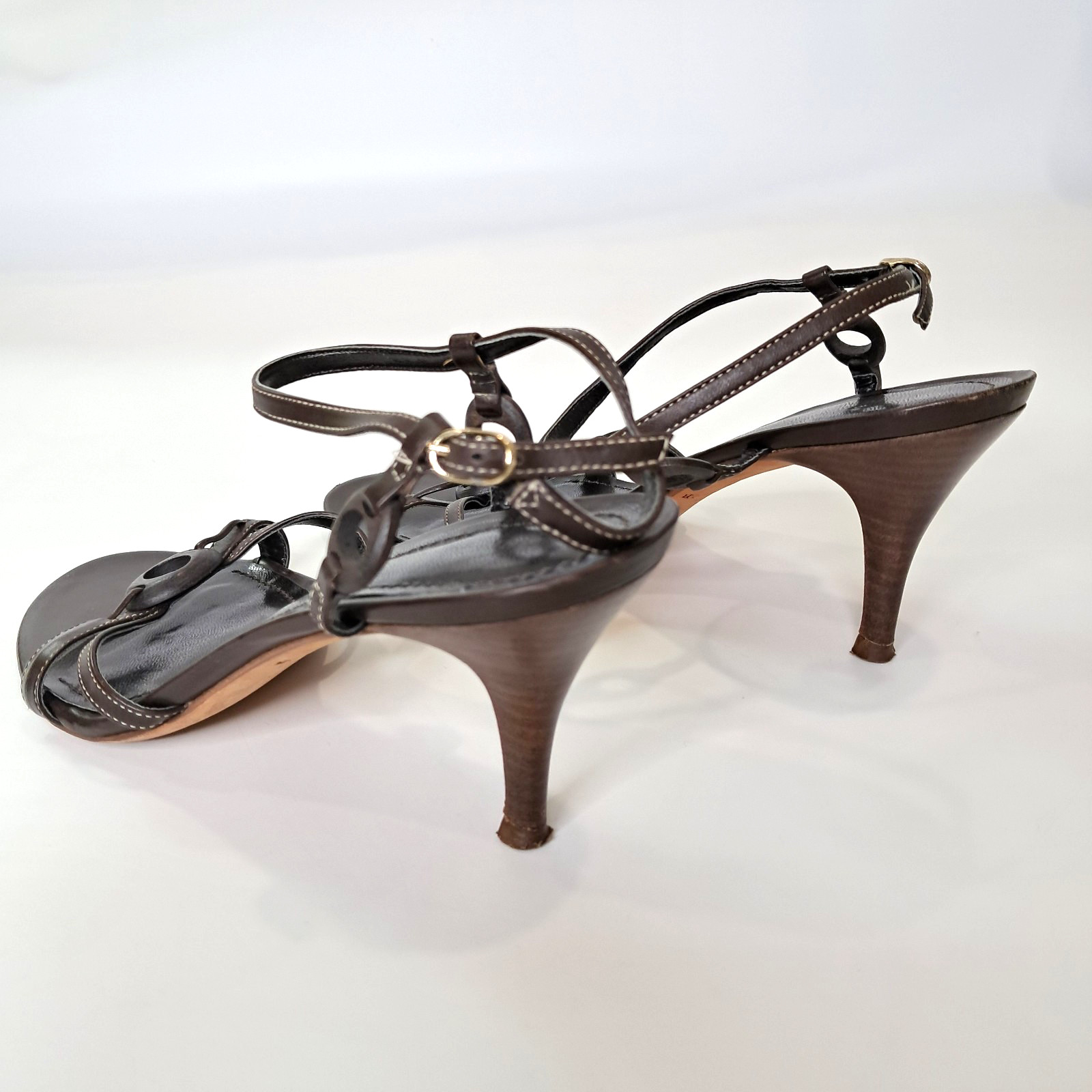Ann Taylor Women’s Shoes Sandle Ankle Strap Kitten Heels 7M Leather Brown Brazil